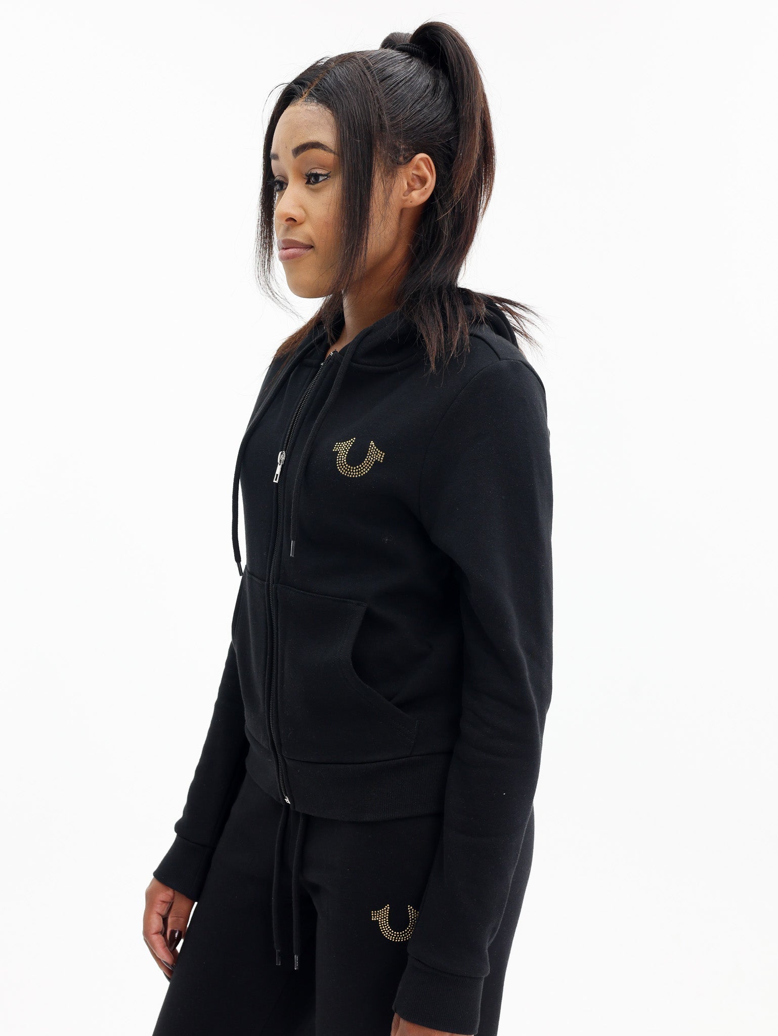 True Religion Arch Hs Glitter Zip Hoodie Jet Black