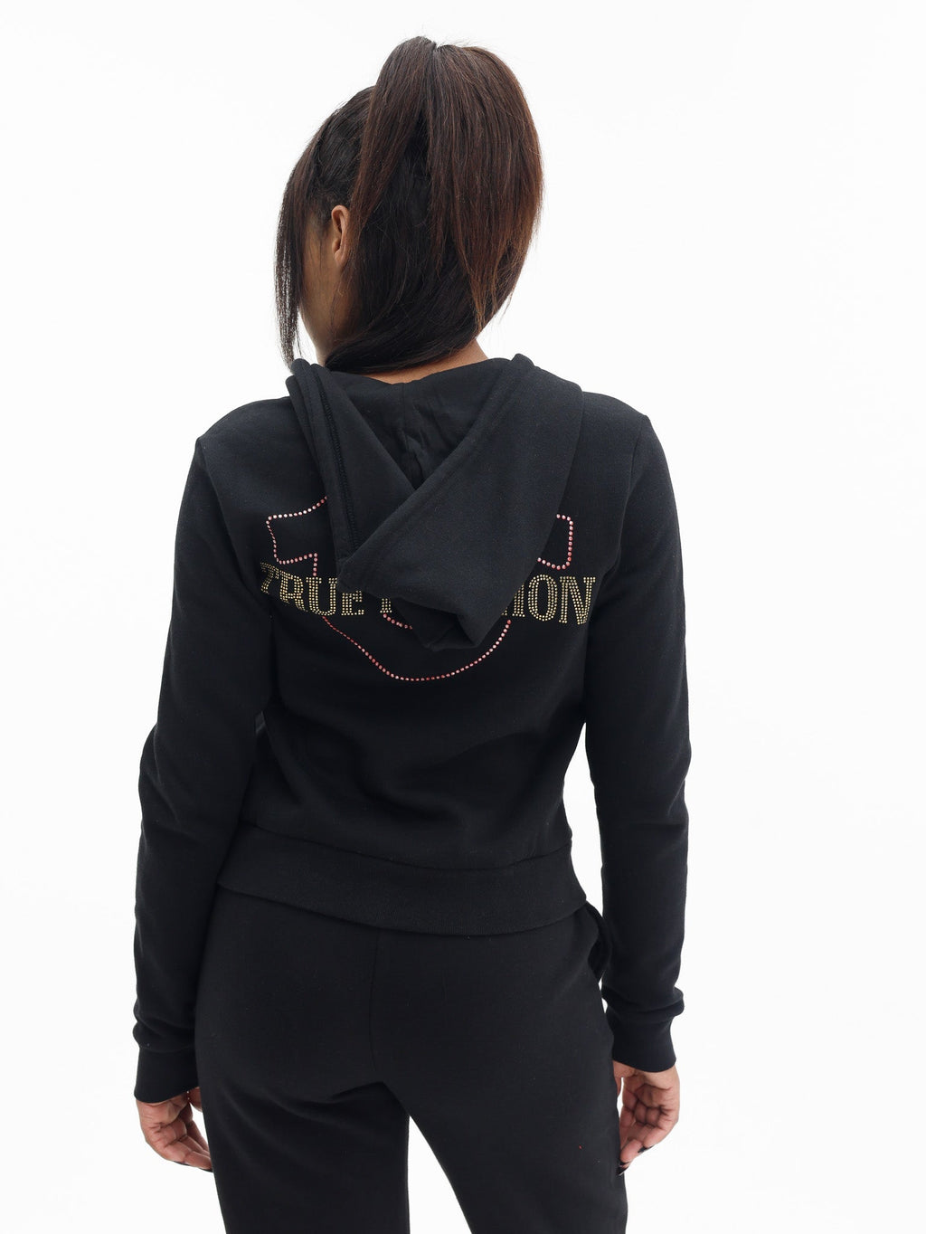 True Religion Arch Hs Glitter Zip Hoodie Jet Black