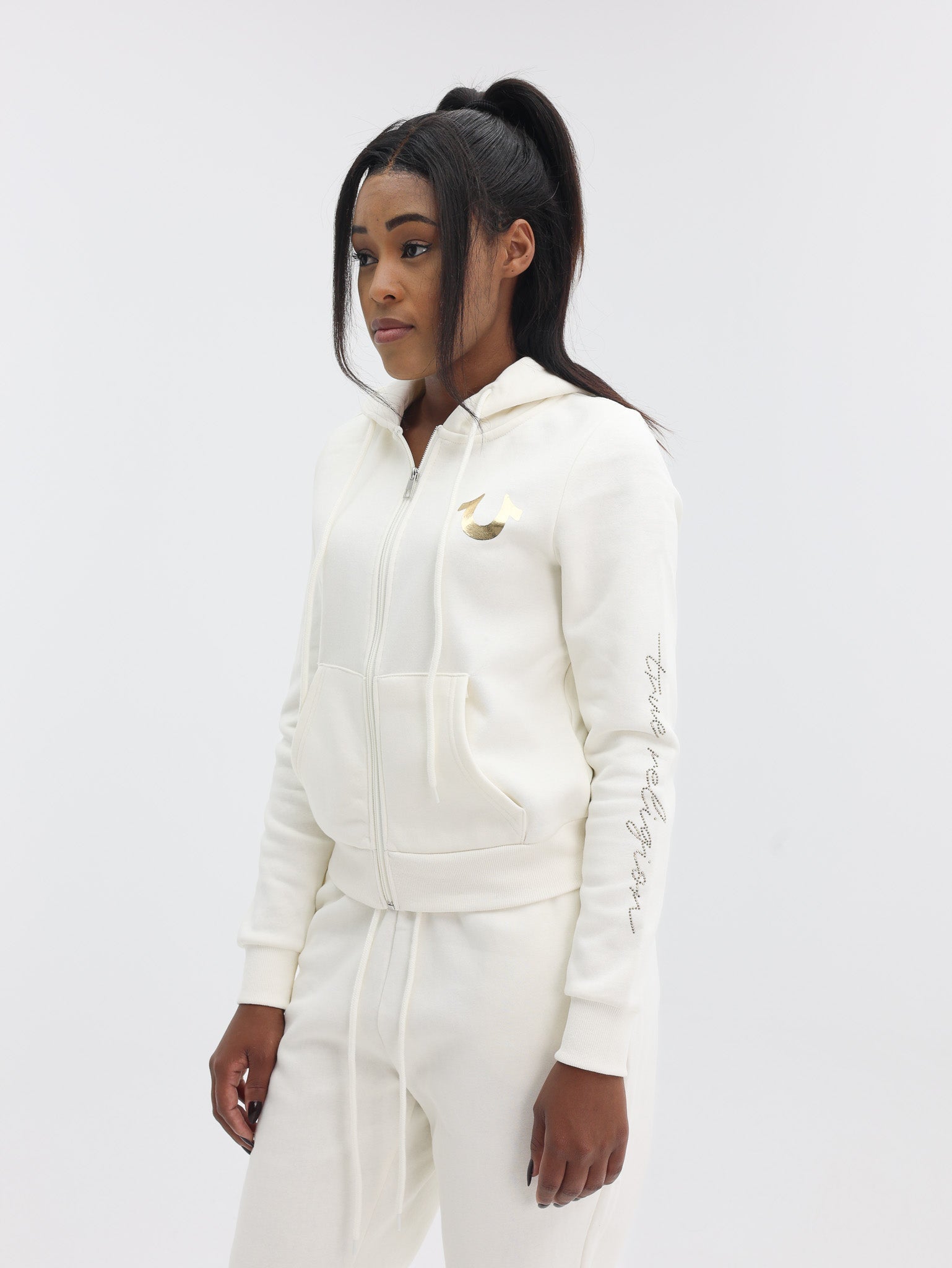 True Religion Hs Script Zip Hoodie Winter White