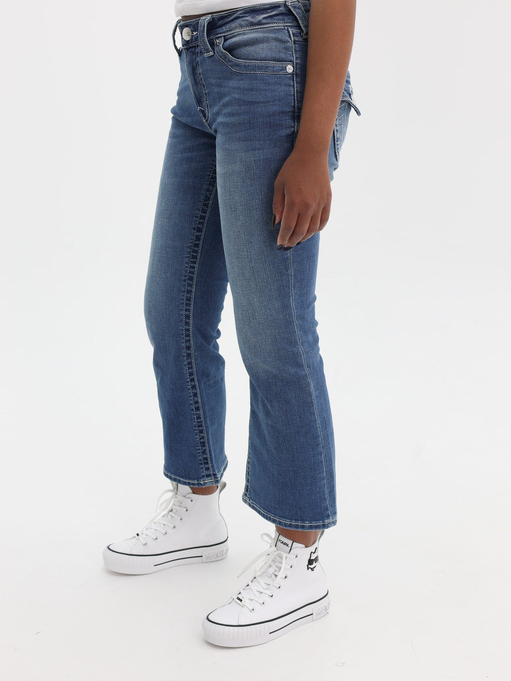 True Religion Mid Rise Kick Flare Flap Medium Wash 2