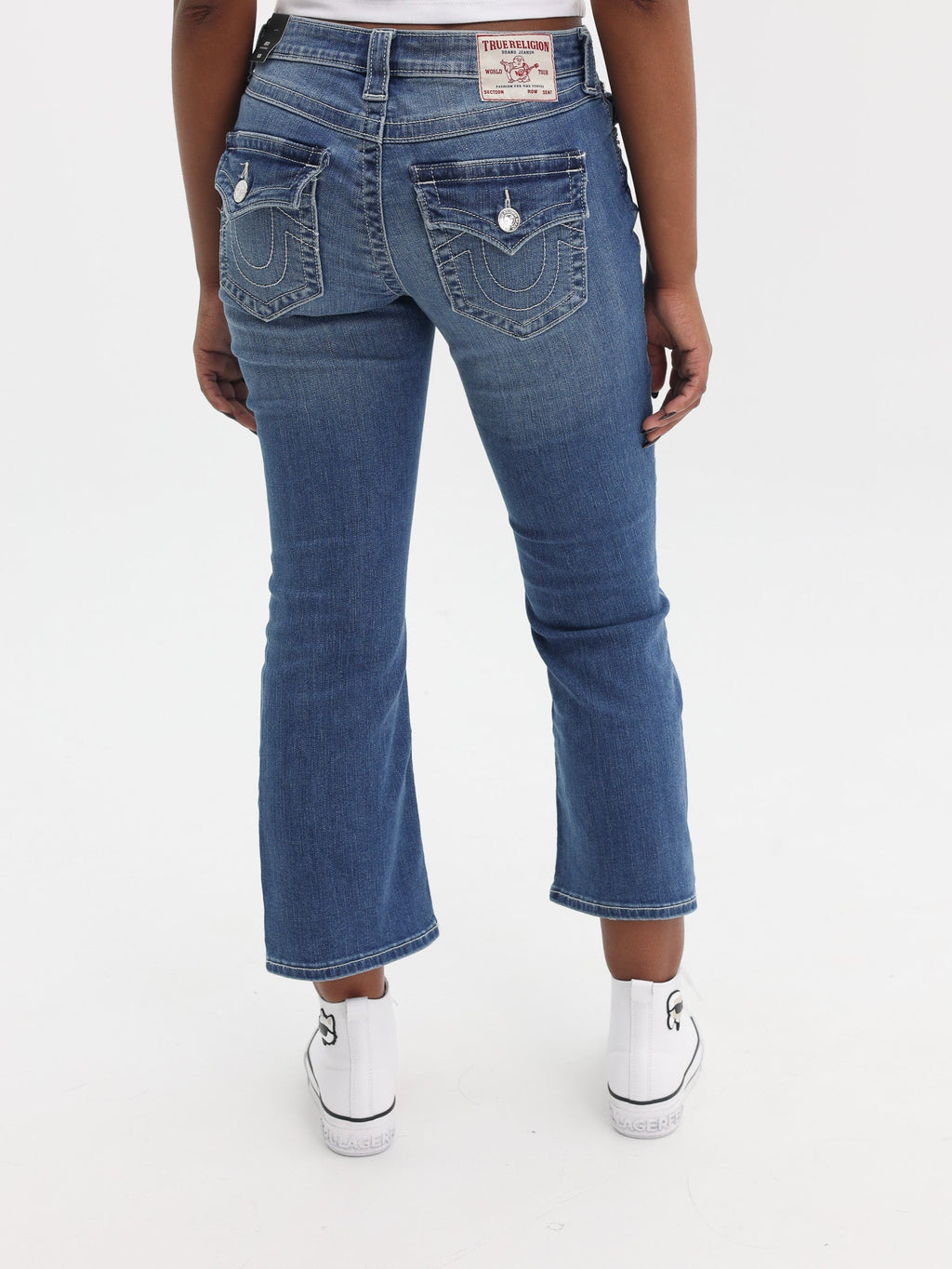 True Religion Mid Rise Kick Flare Flap Medium Wash 2