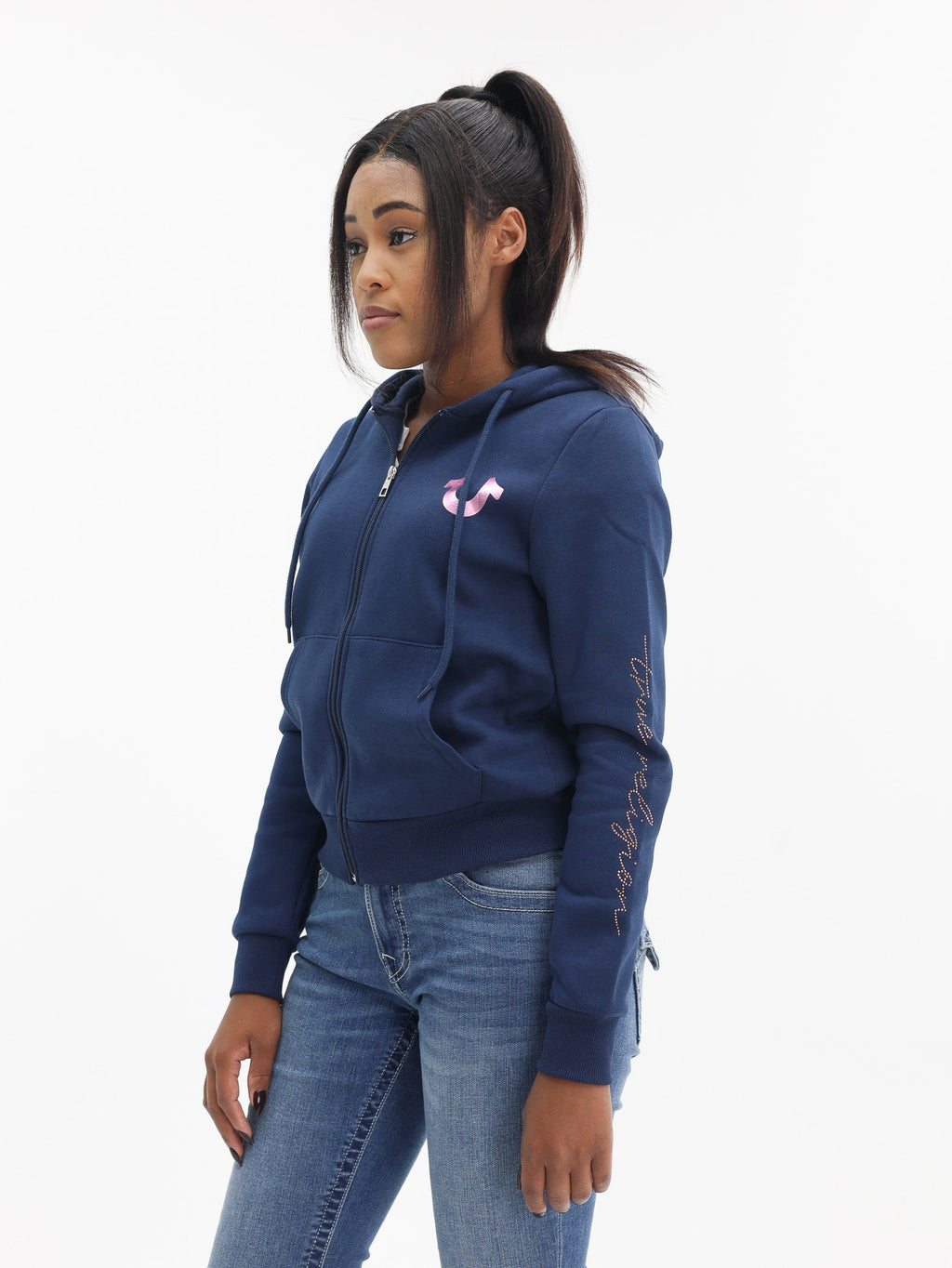True Religion Hs Script Zip Hoodie Dress Blue