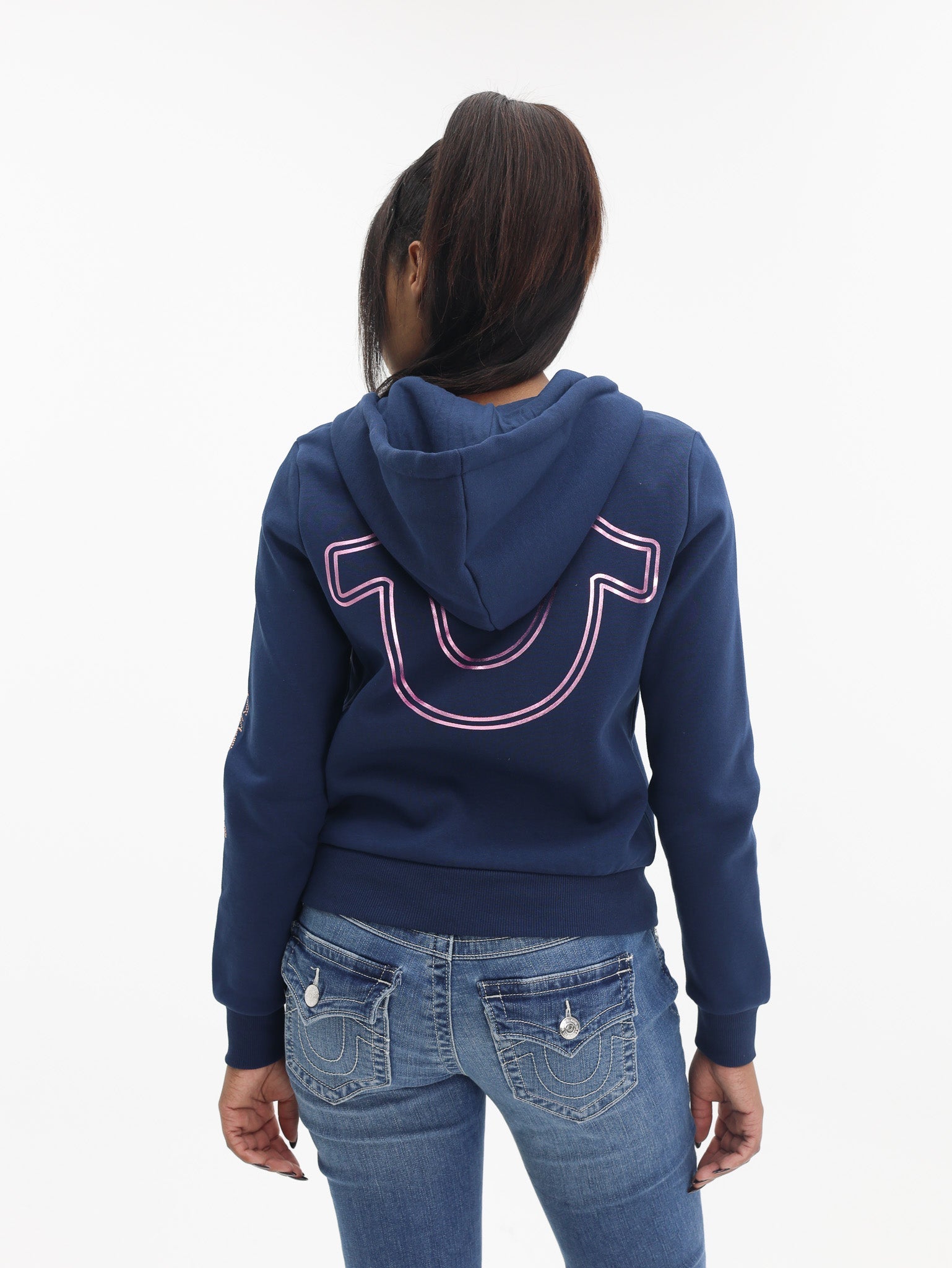 True Religion Hs Script Zip Hoodie Dress Blue