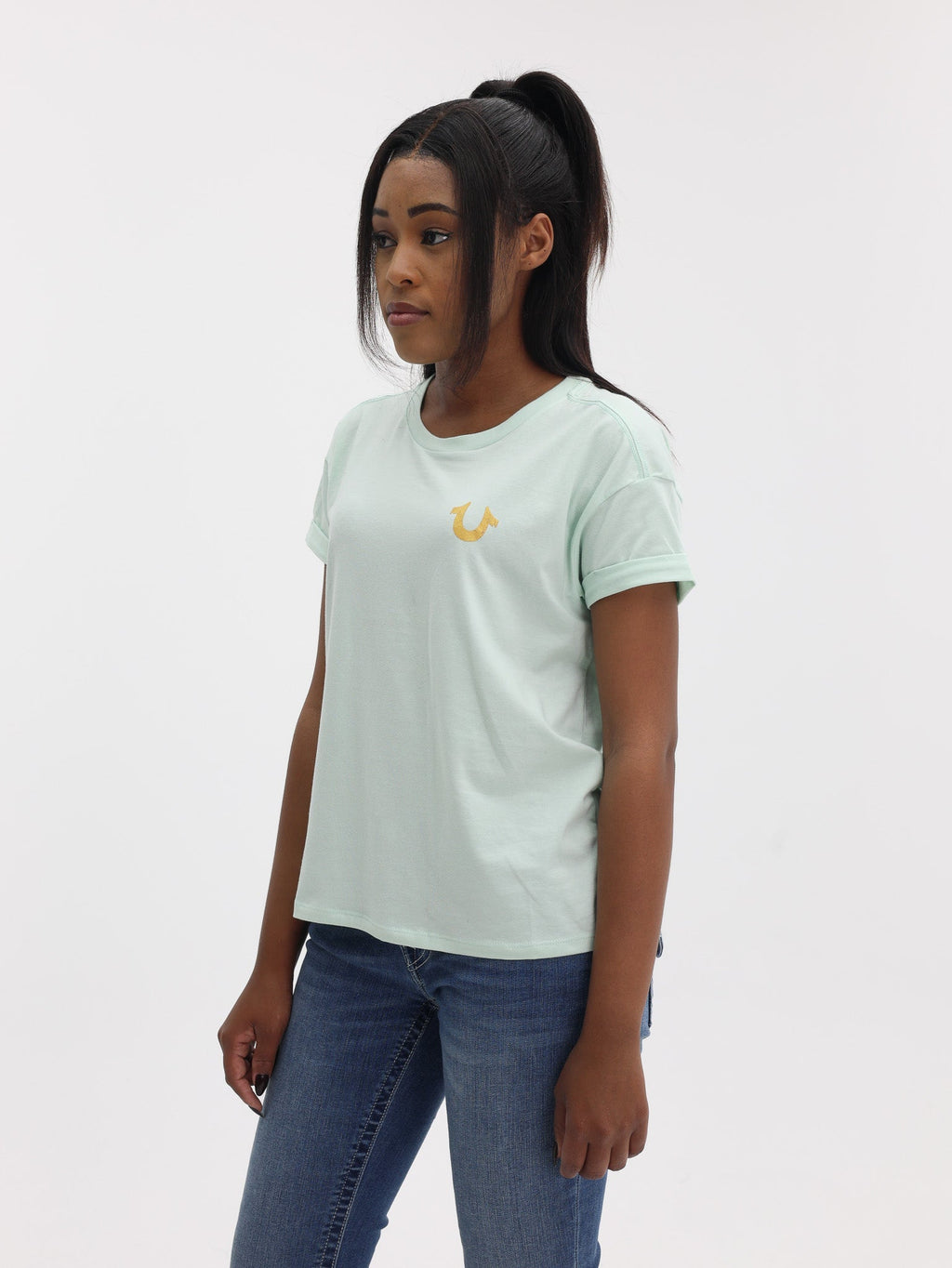 True Religion Retro Cuff Tee Misty Jade