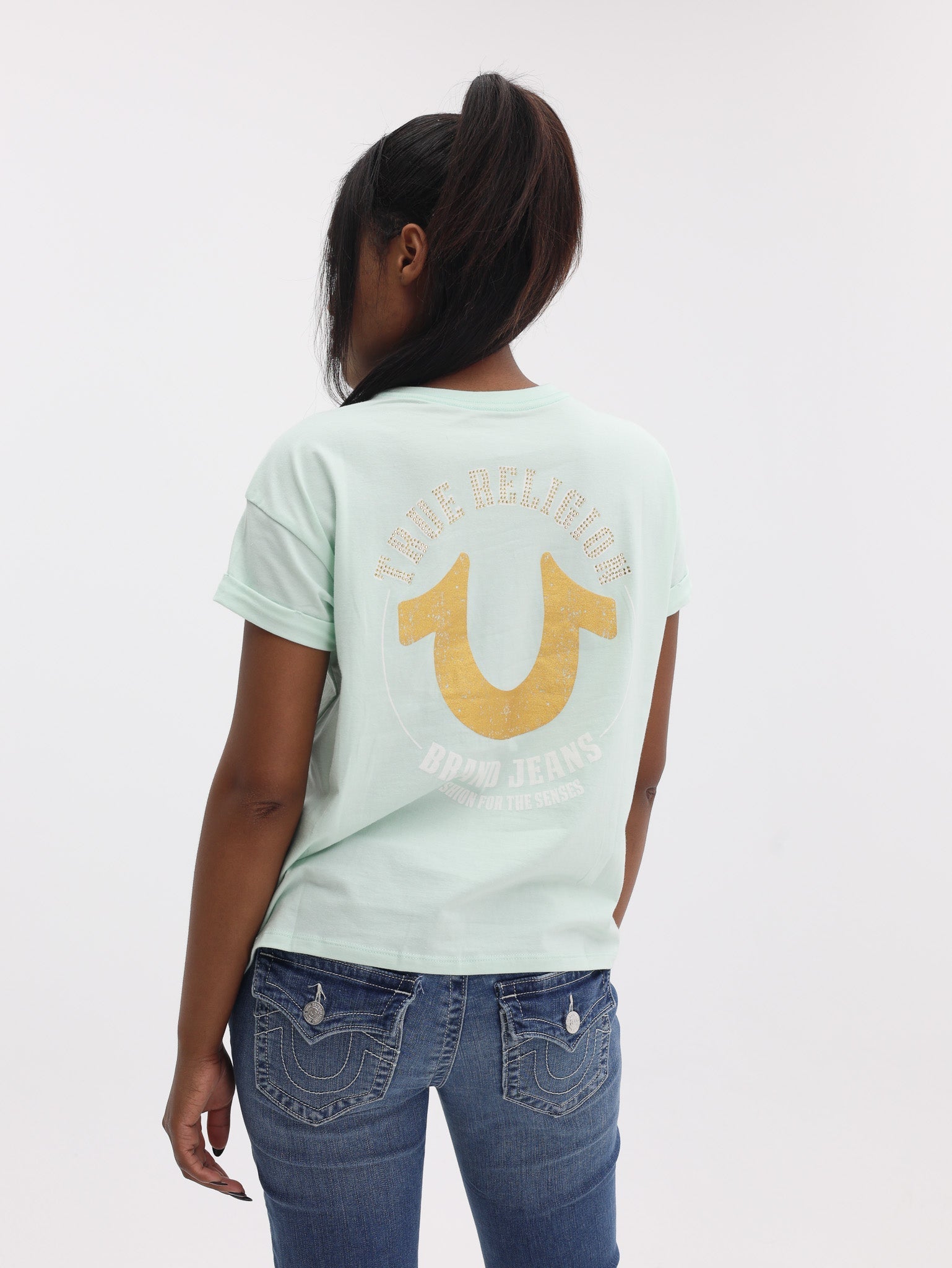 True Religion Retro Cuff Tee Misty Jade