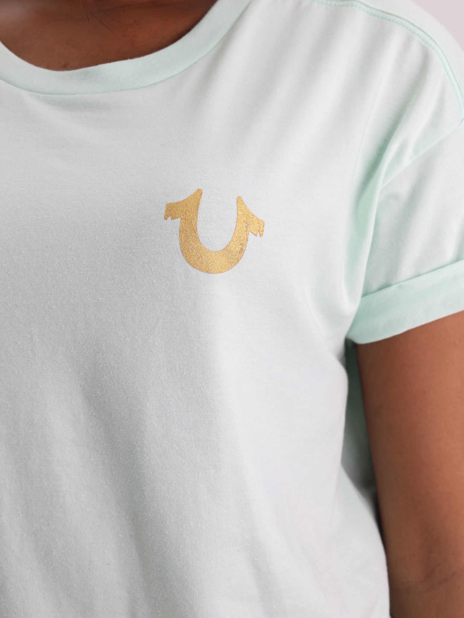 True Religion Retro Cuff Tee Misty Jade