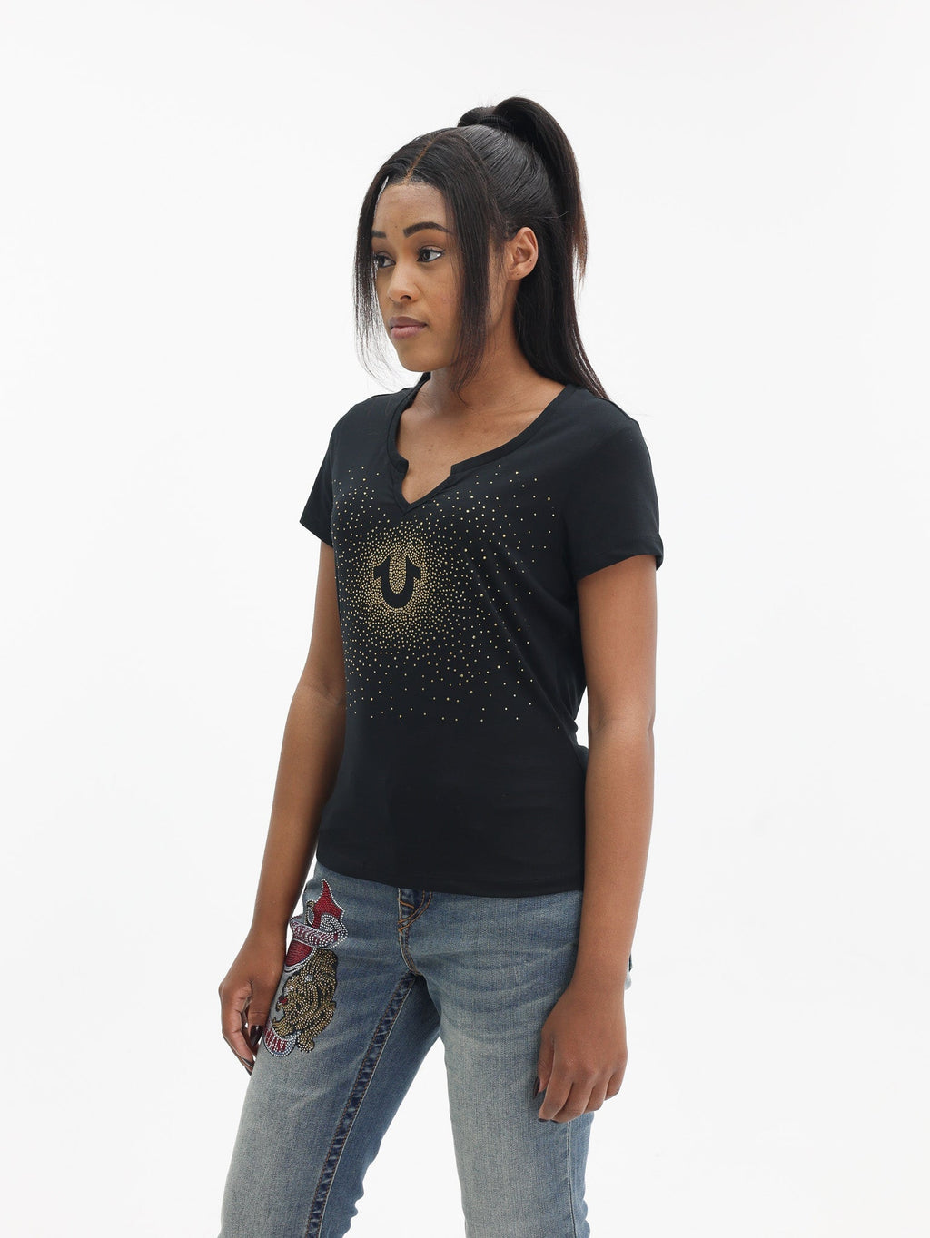 True Religion Crystal Hs Tee Jet Black