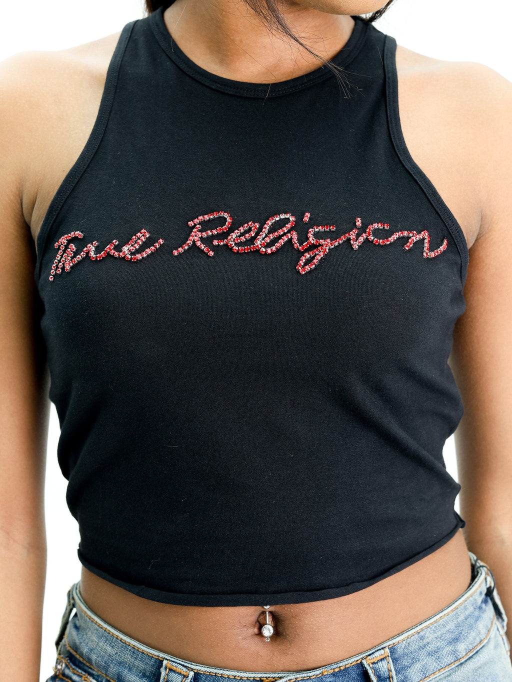 True Religion Crystal Tr Crop Tank Jet Black
