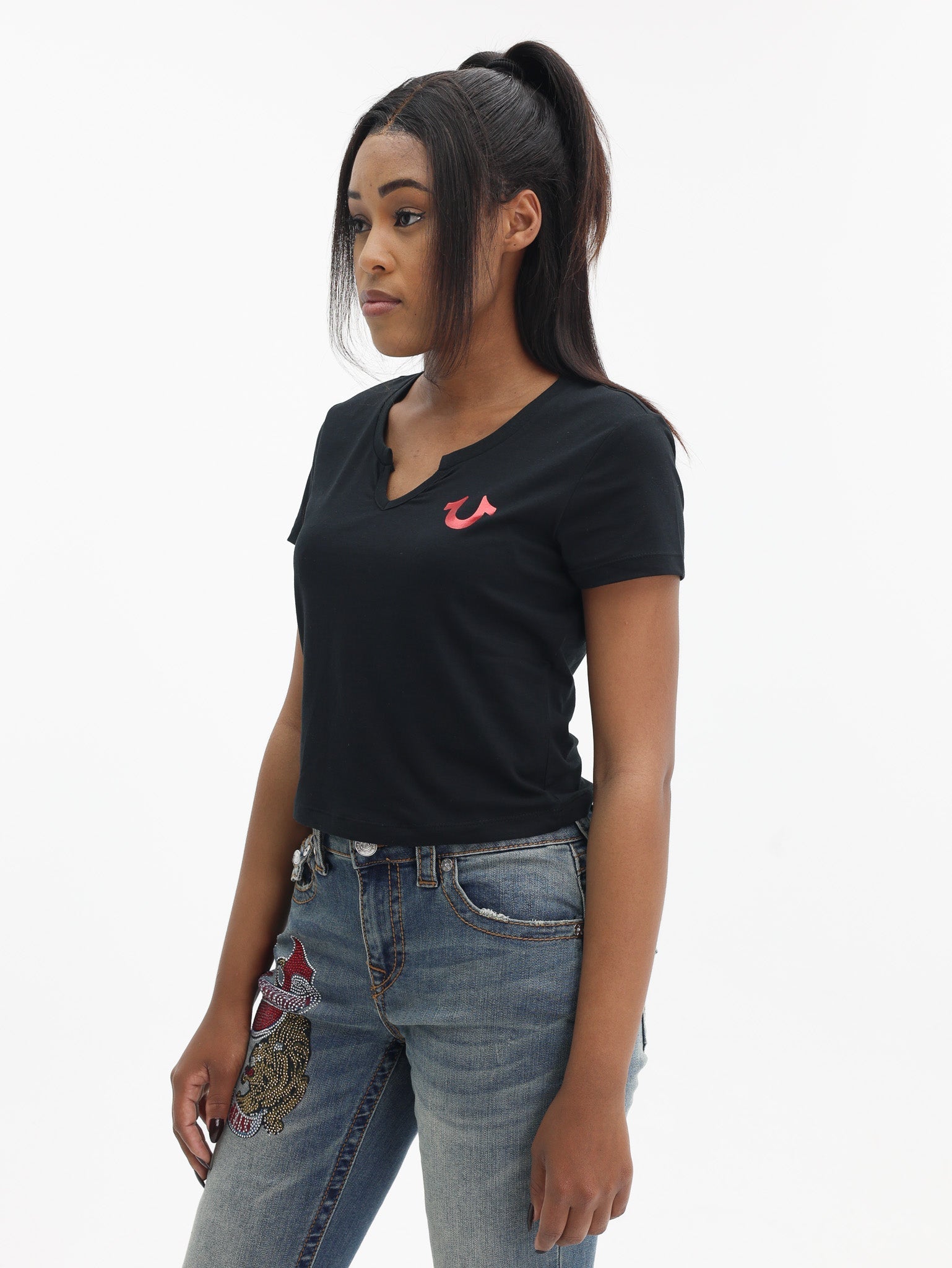 True Religion Tri Script Baby Tee Black