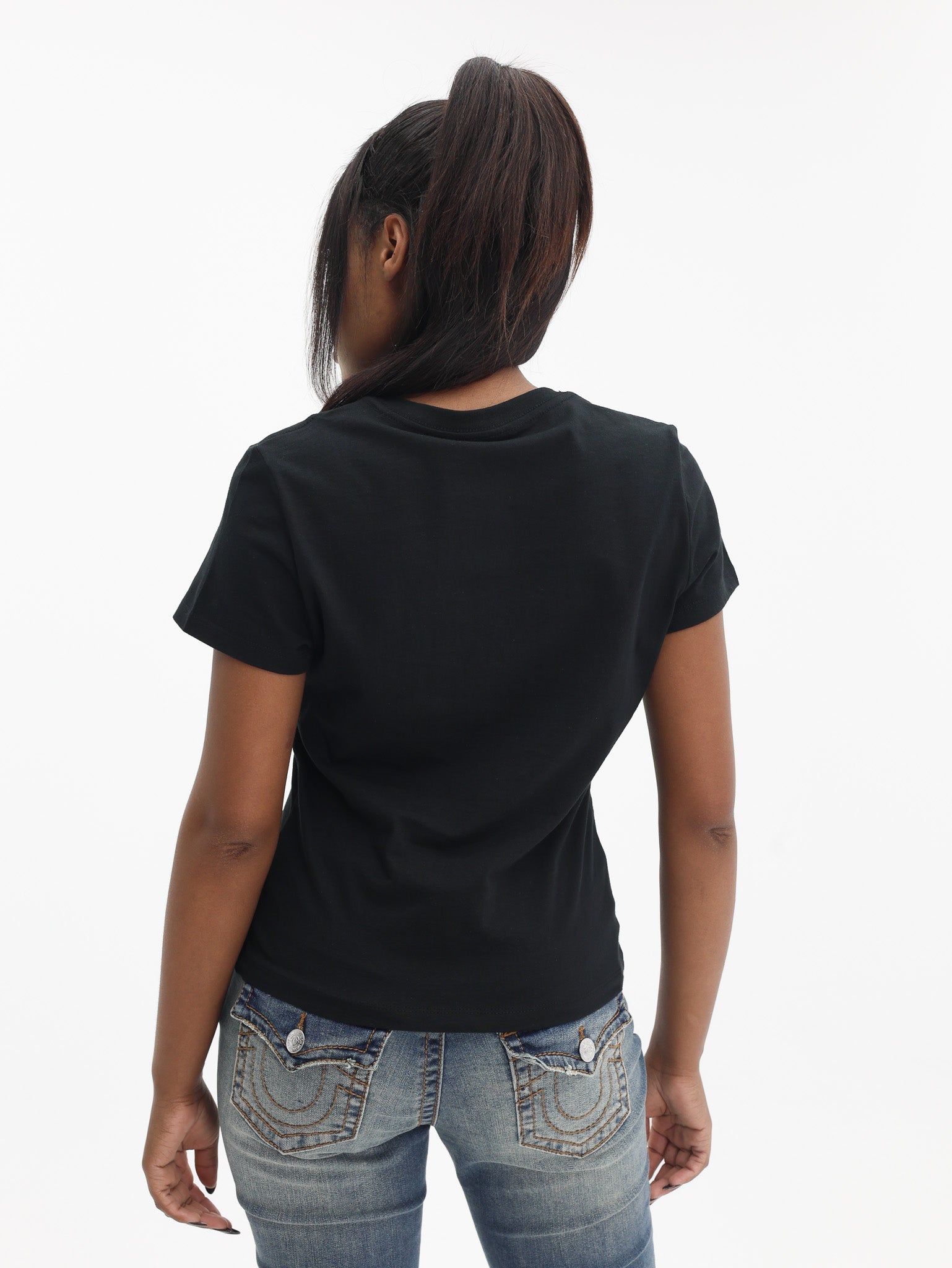 True Religion Vertical Tr V Nk Tee Jet Black