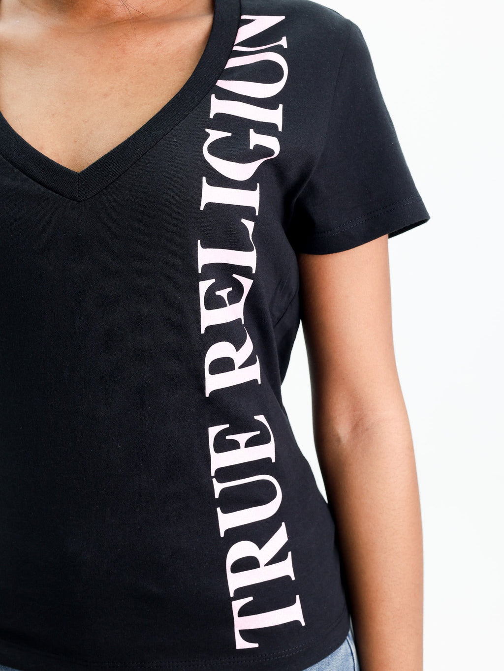 True Religion Vertical Tr V Nk Tee Jet Black