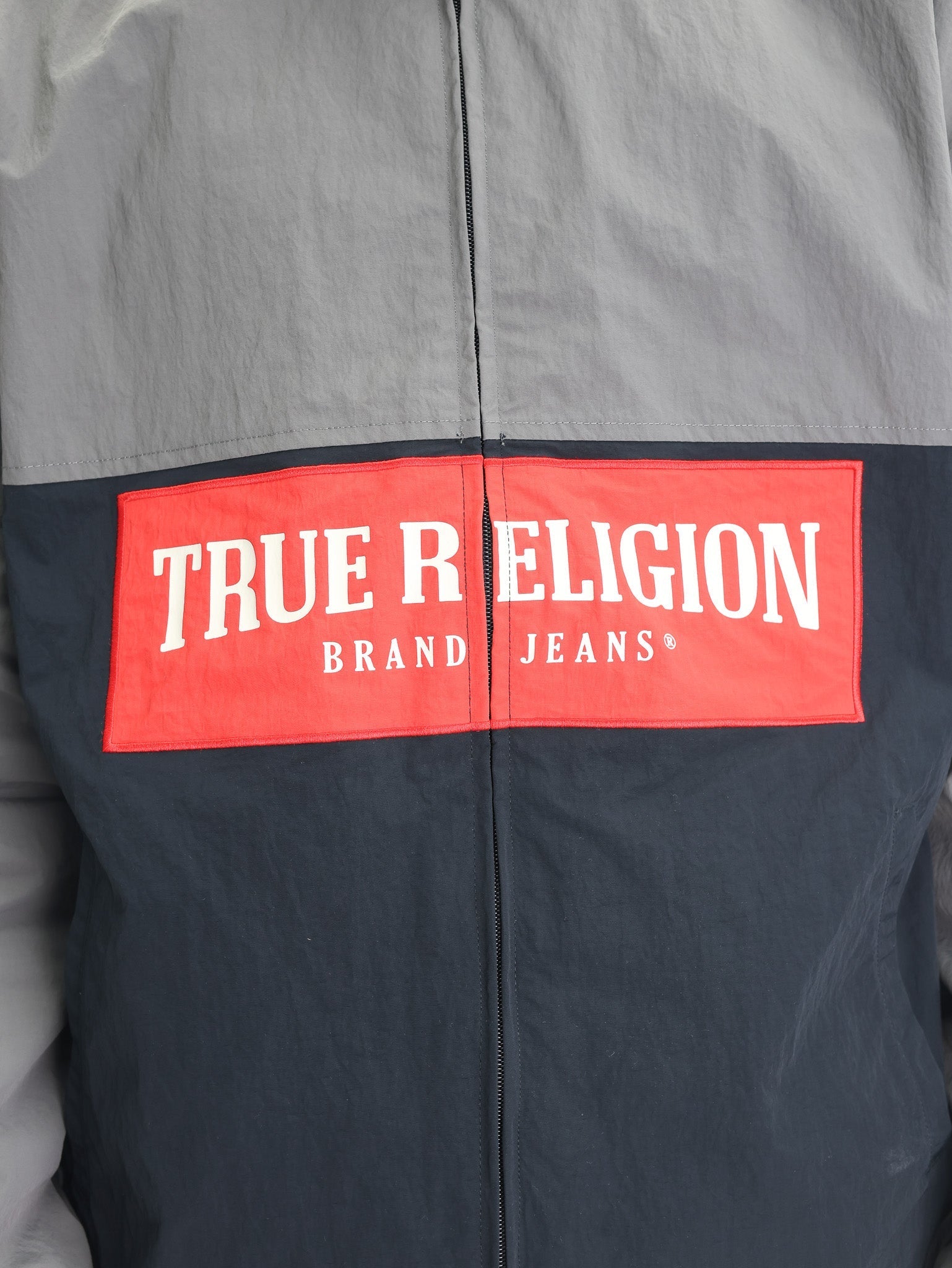 True Religion Color Block Windbreaker Jet Black-Granite Grey