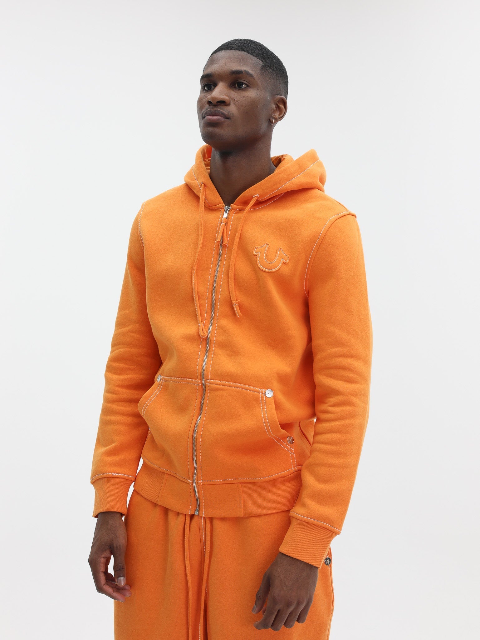 True Religion Big T Zip Up Hoodie Orange Ochre