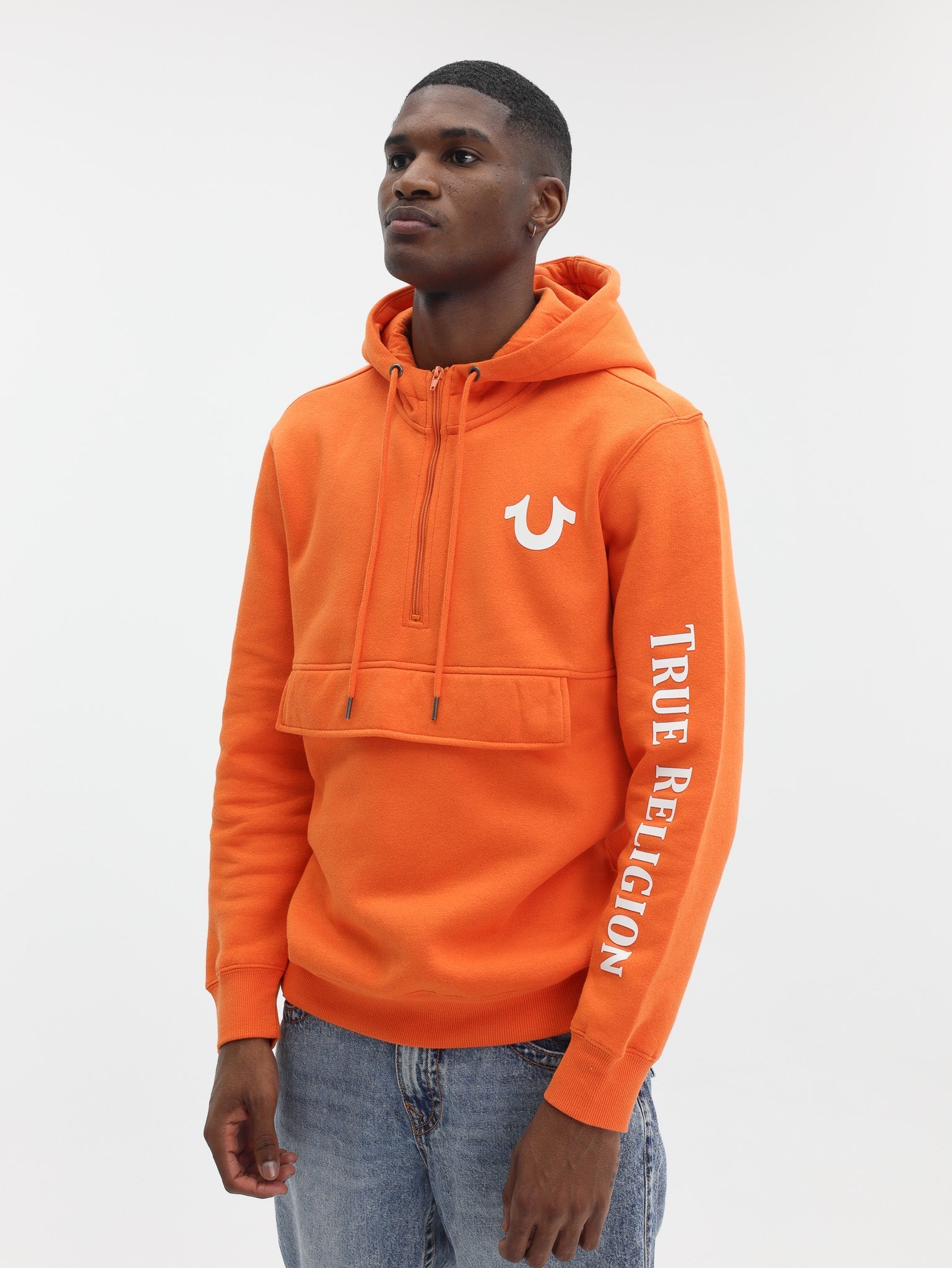 True Religion Fleece Pullover Anorak Mandarin Orange