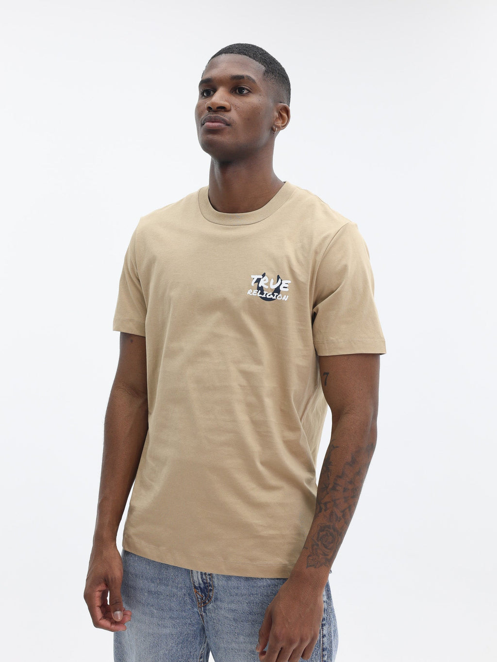 True Religion Script Newspaper Tee Travertine