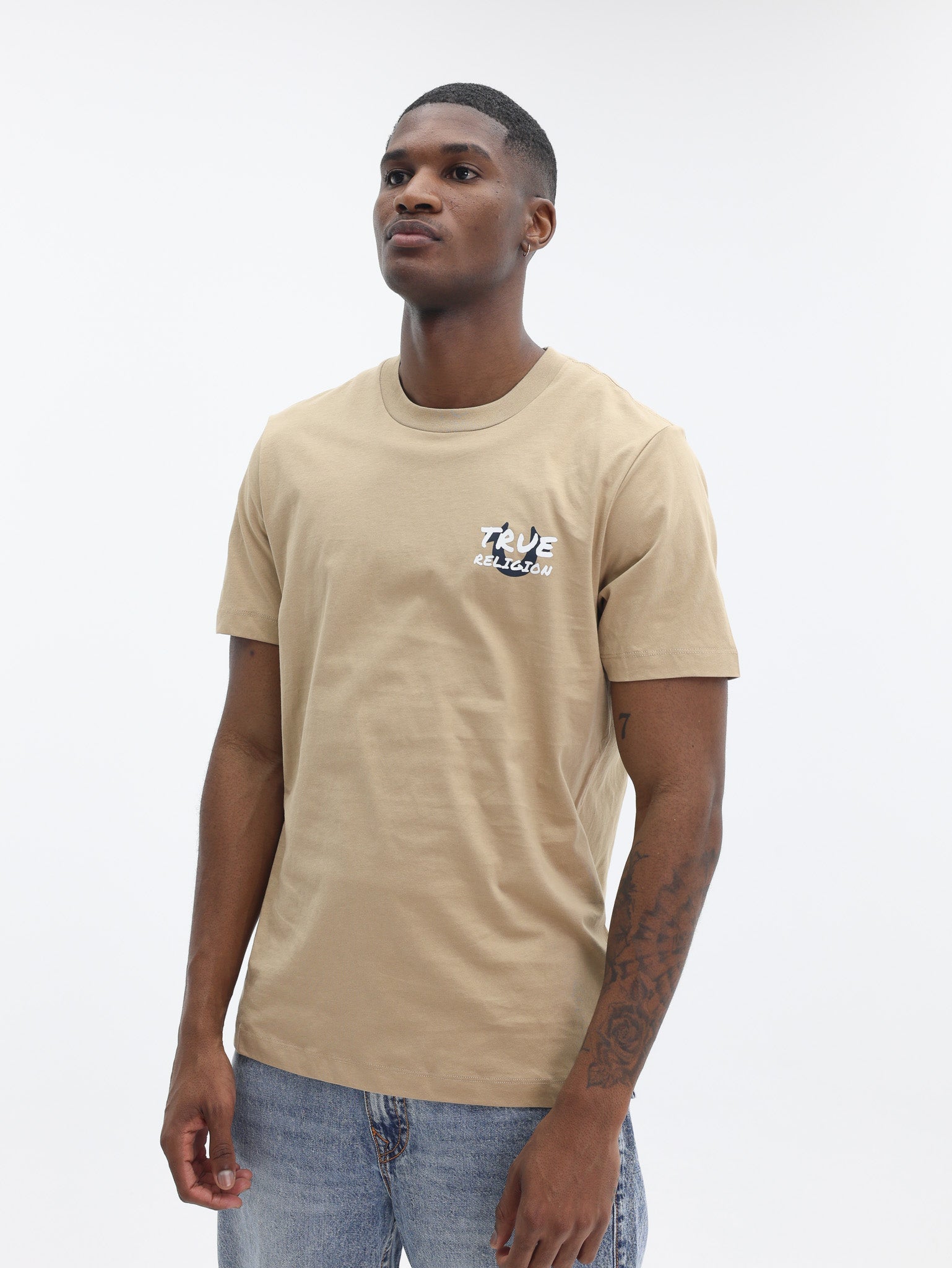 True Religion Script Newspaper Tee Travertine