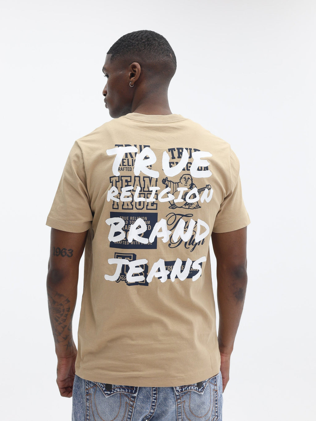 True Religion Script Newspaper Tee Travertine
