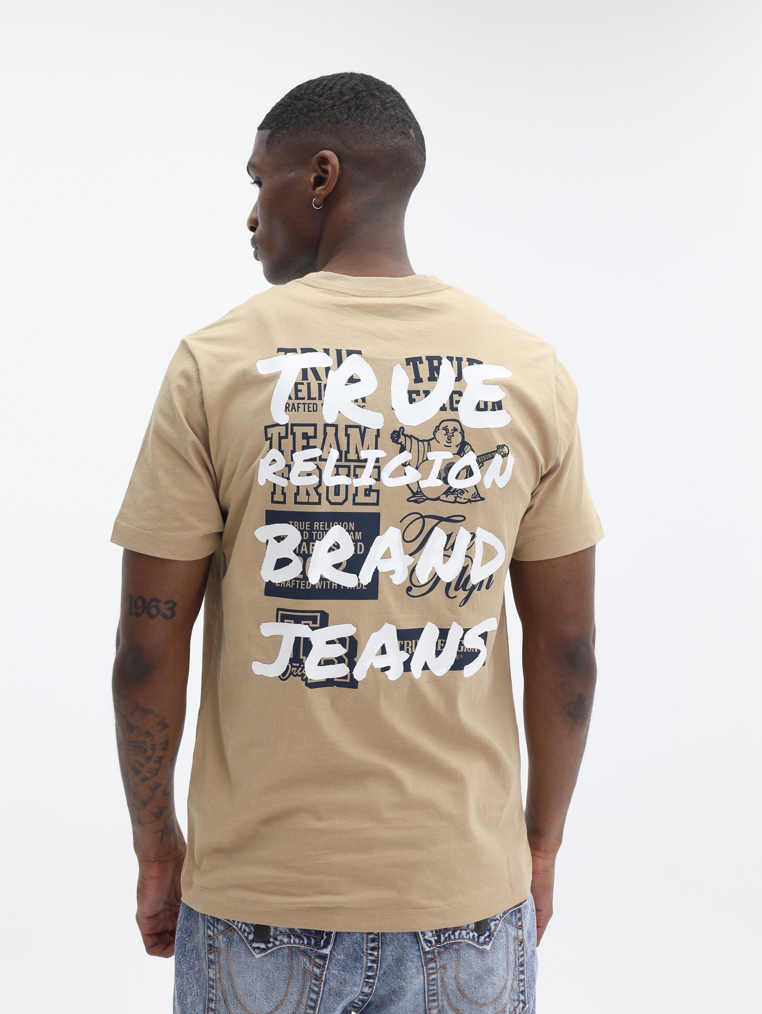 True Religion Script Newspaper Tee Travertine