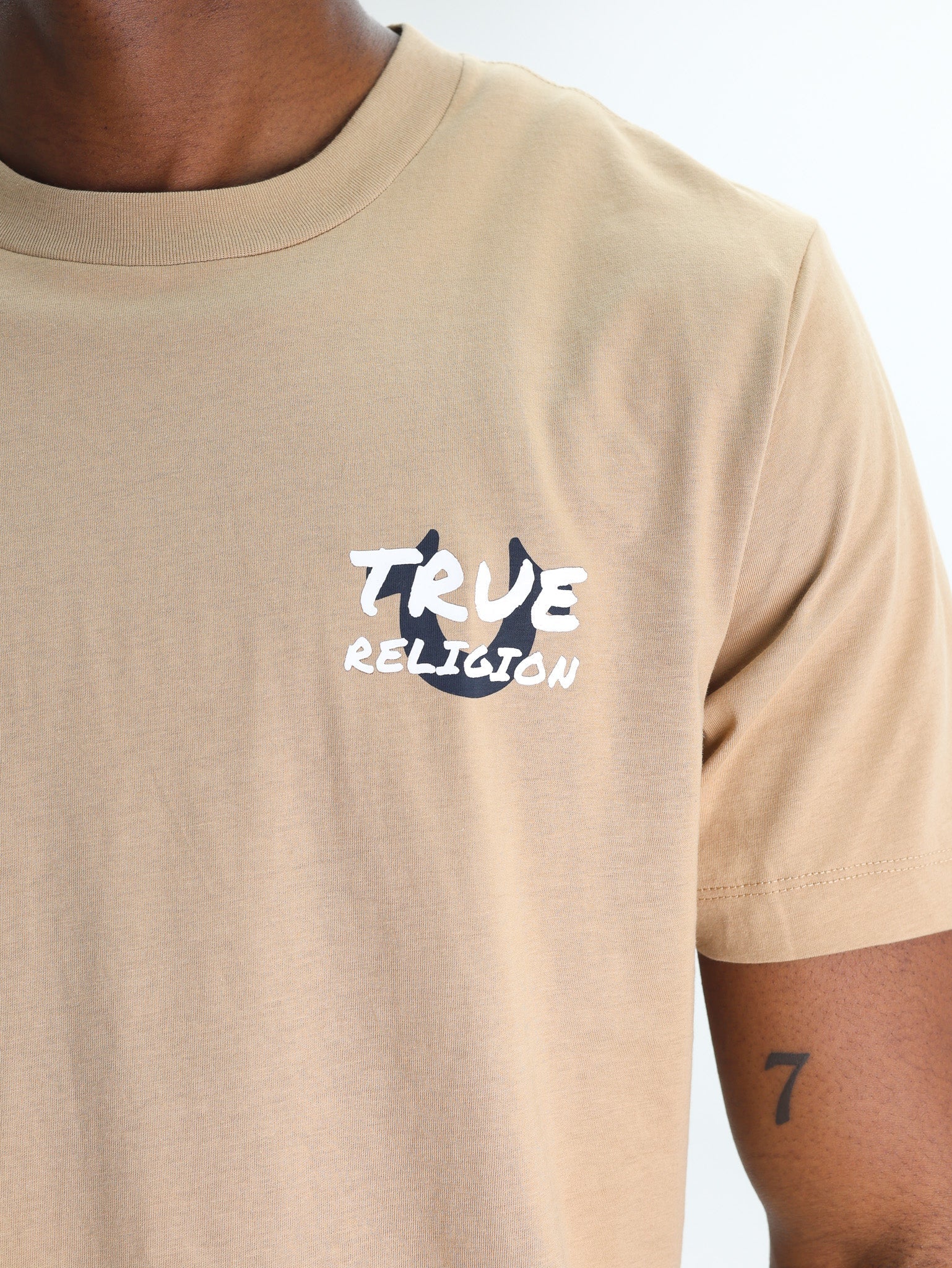 True Religion Script Newspaper Tee Travertine