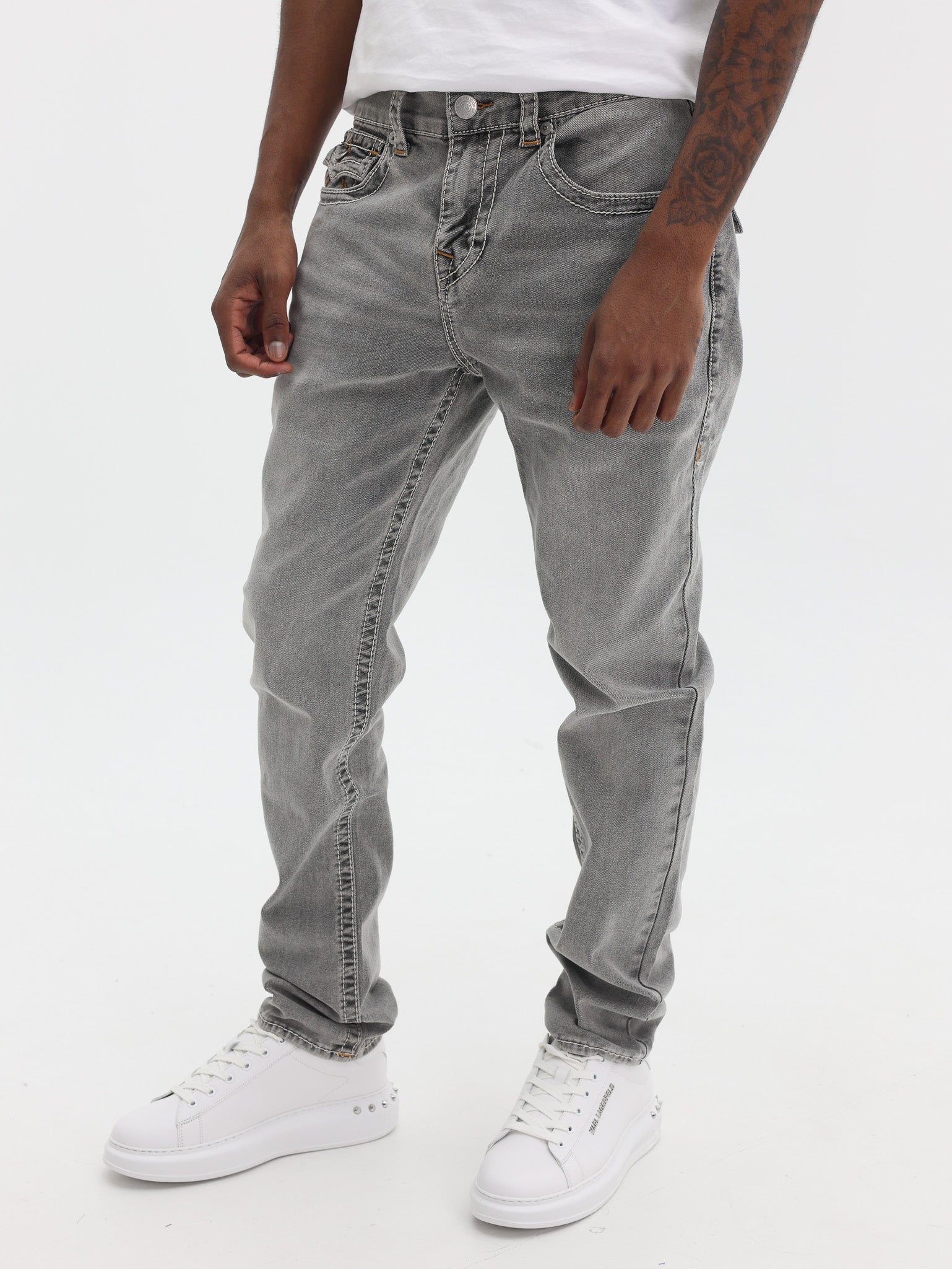 True Religion  Rocco Big T Flap Skinny Grey Crisp Wash