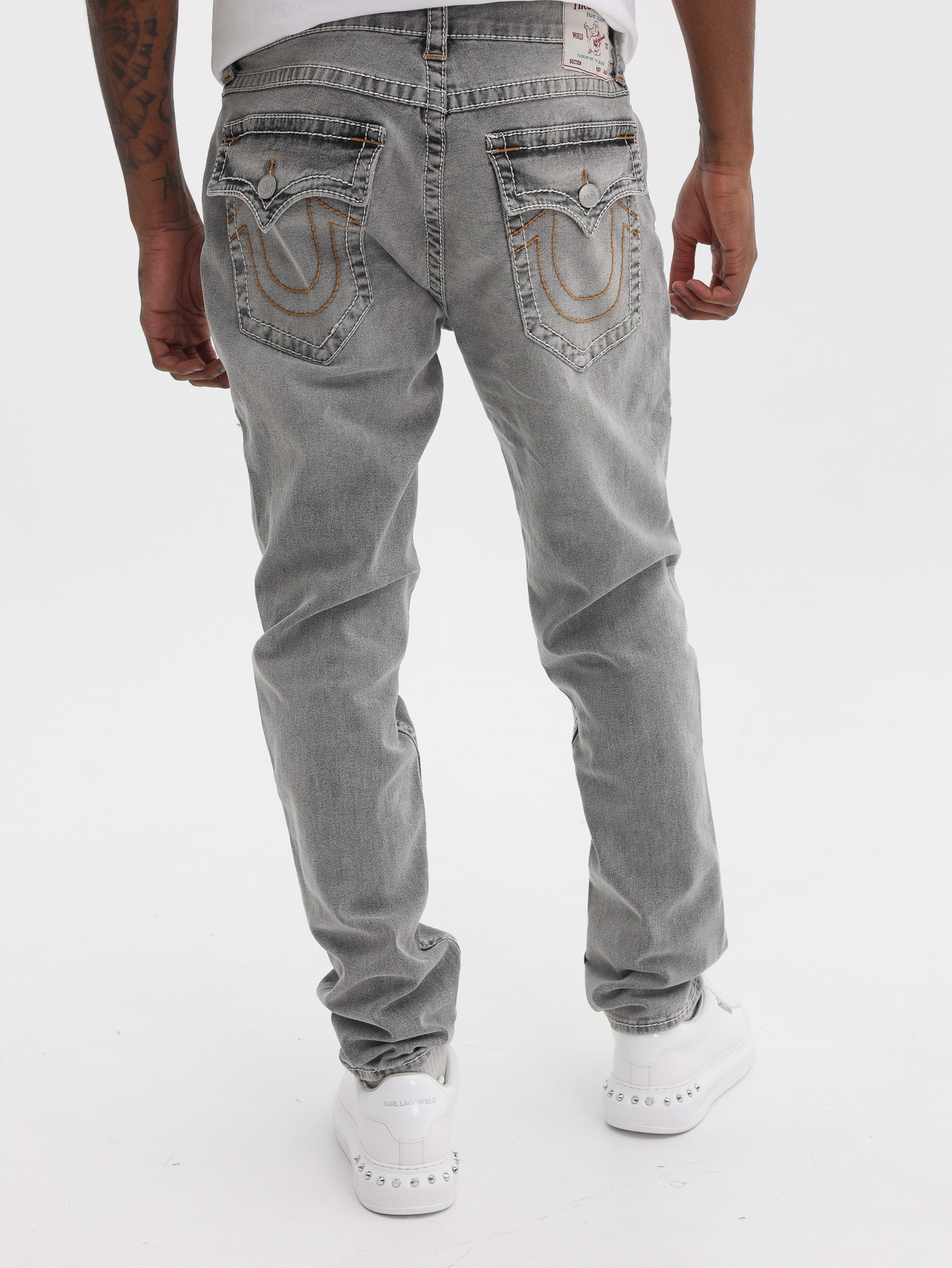 True Religion  Rocco Big T Flap Skinny Grey Crisp Wash