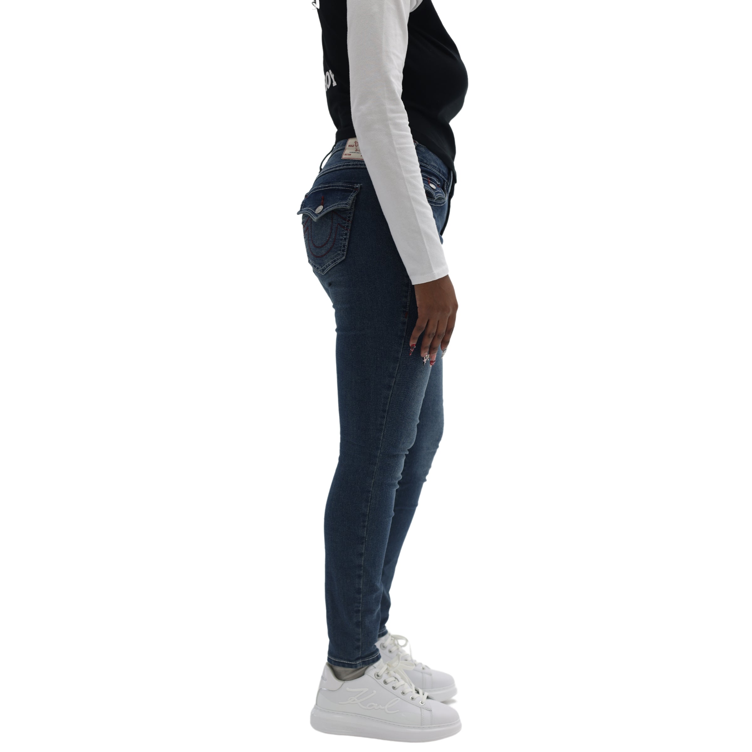 TRUE RELIGION JENNIE SN MR FLAP SKINNY MEDIUM BONECHILL WASH