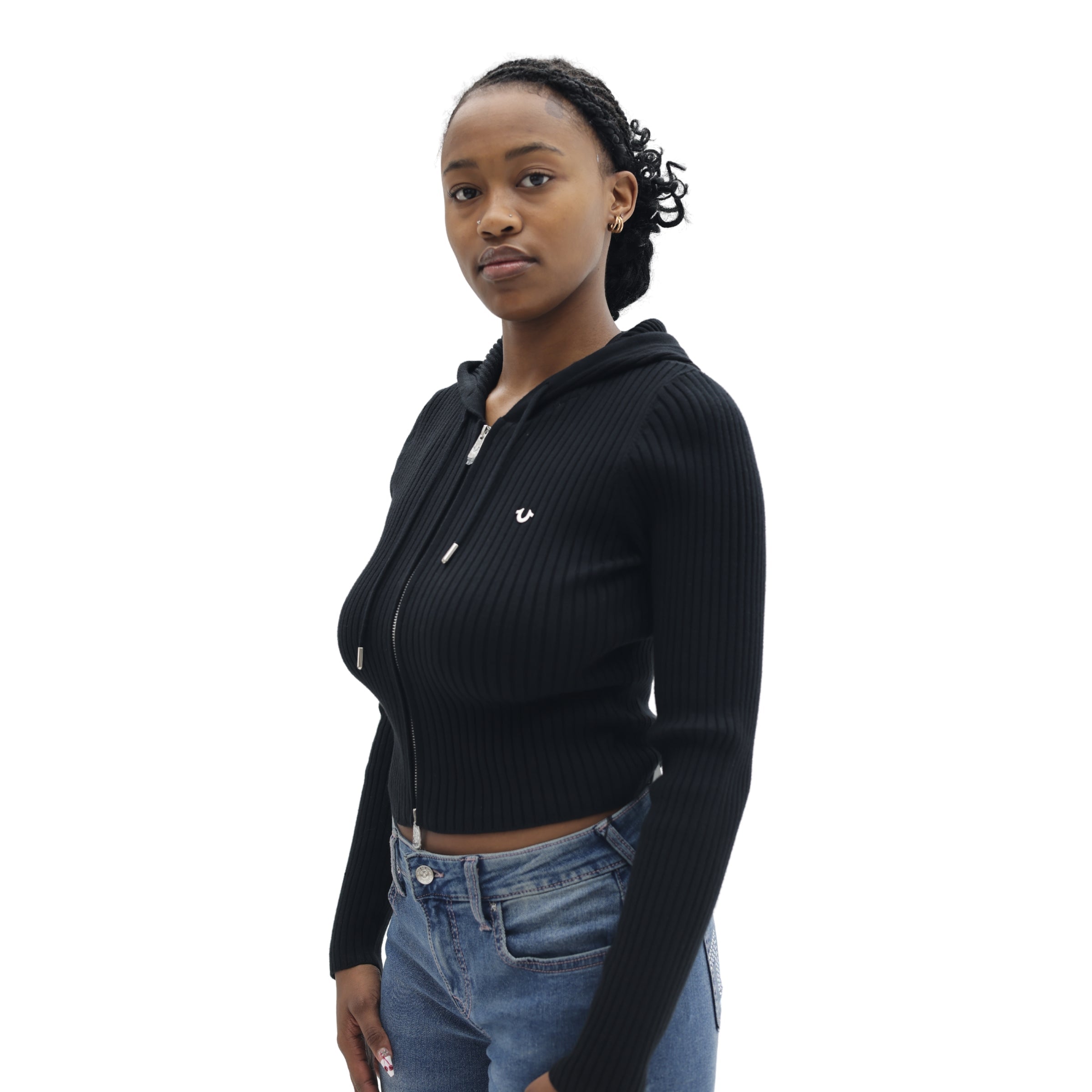 TRUE RELIGION TWO WAY ZIP SWEATER HOODIE JET BLACK