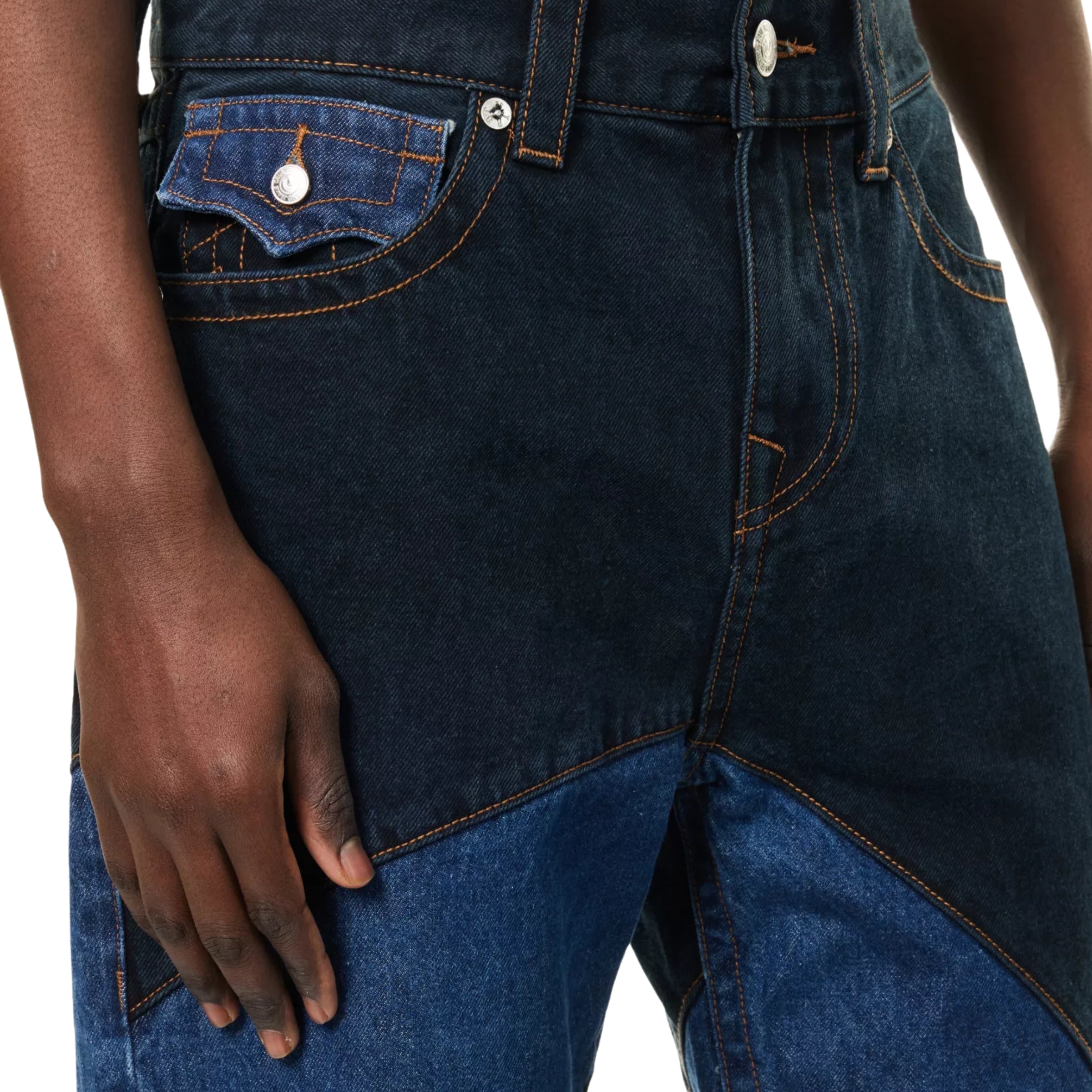 TRUE RELIGION JEANS CURVE SEAM VINNY FLAP SN RIDE MEDIUM WASH