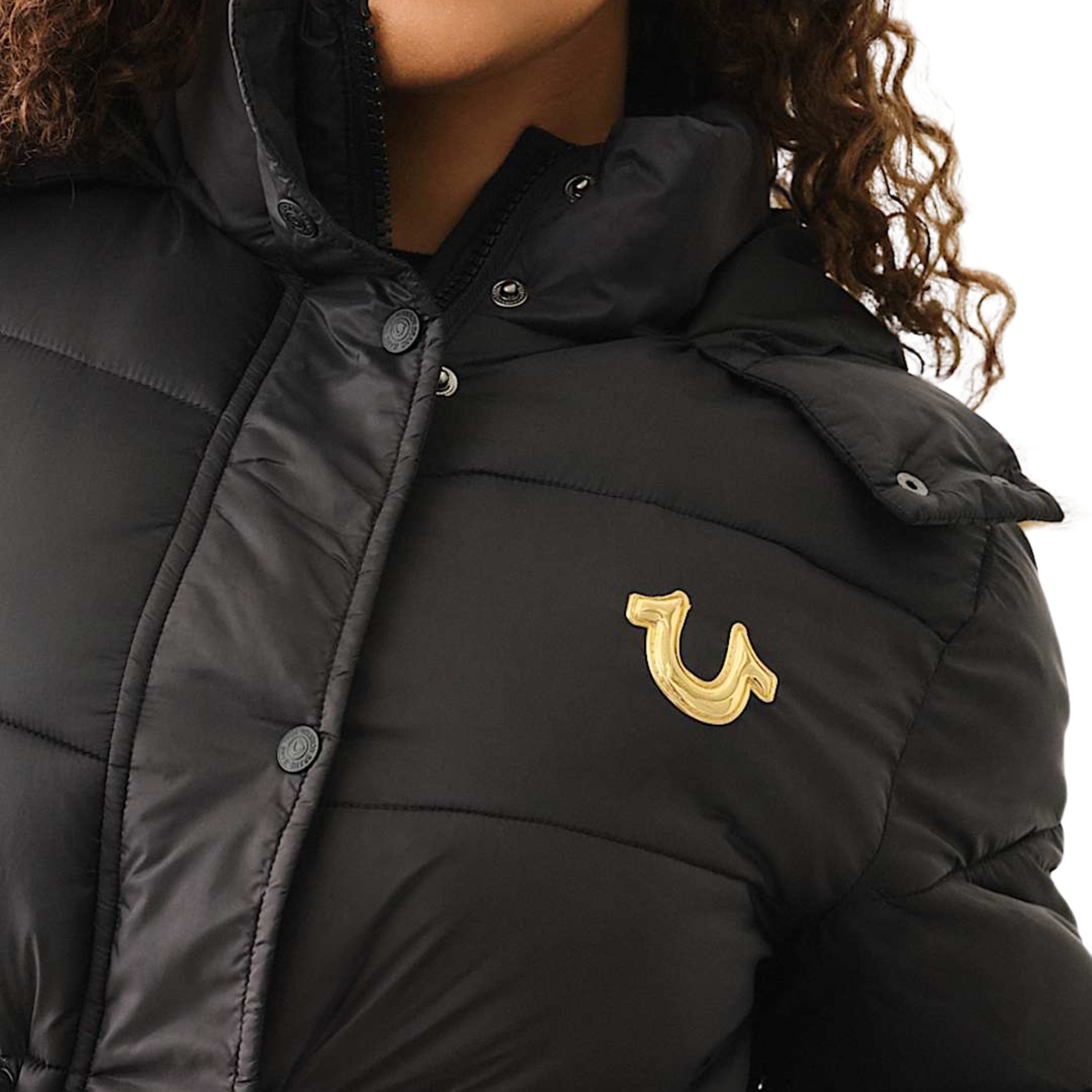 FUR LINED HOODED PUFFER JACKET JET BLACK