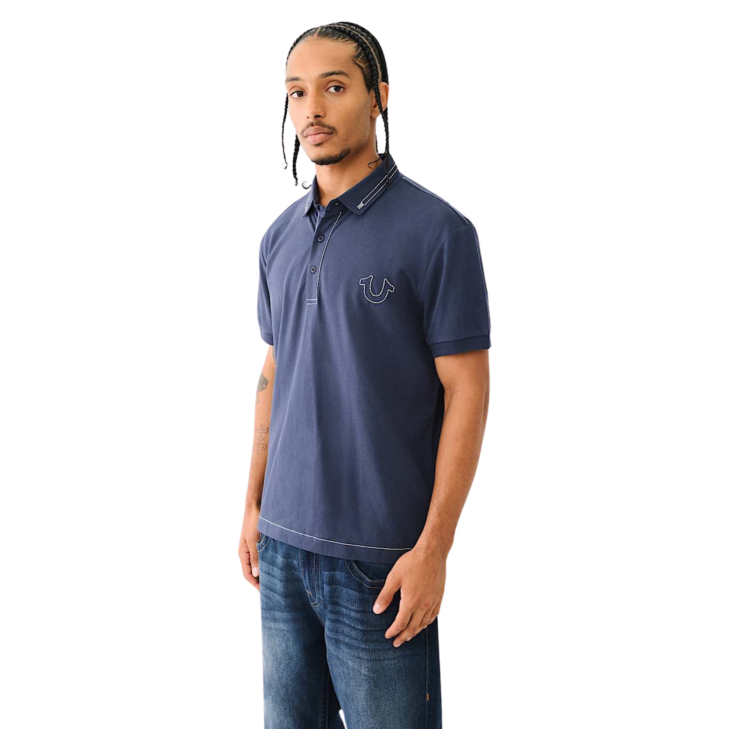 TRUE RELIGION POLO RELAXED BIG T EMBRO DRESS BLUE