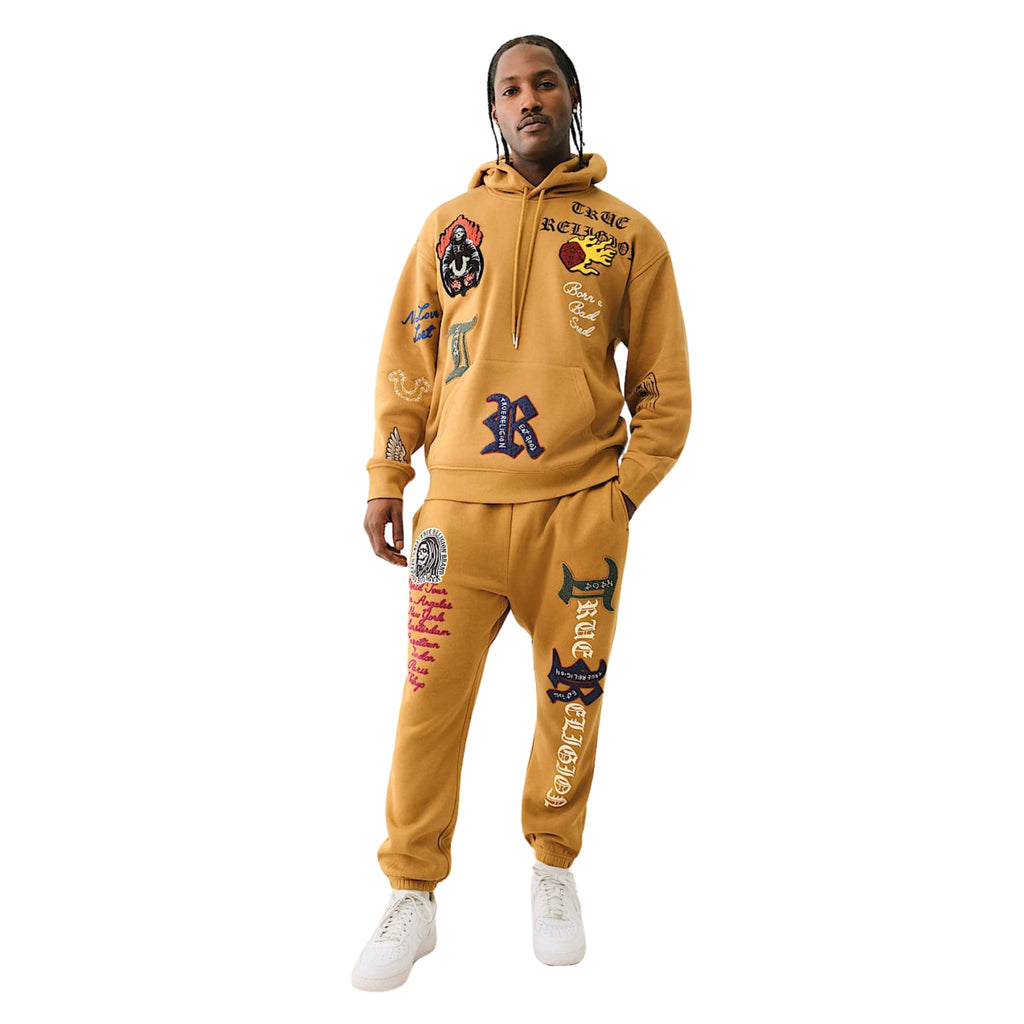 TRUE RELIGION SWEATER PATCH EMBRO HOODIE CARAMEL