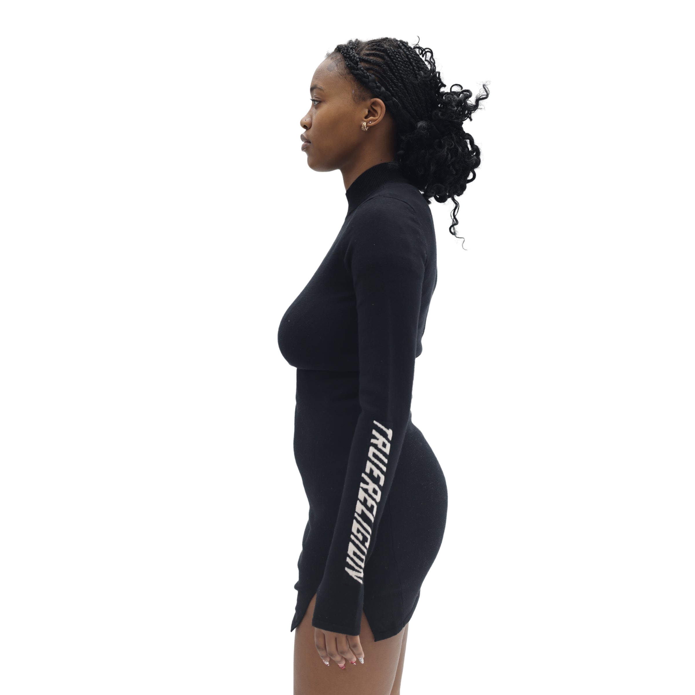 TRUE RELIGION MOTO BRANDED SWEATER DRESS JET BLACK