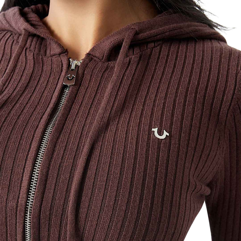 TRUE RELIGION TWO WAY ZIP SWEATER HOODIE DEEP MAHOGANY