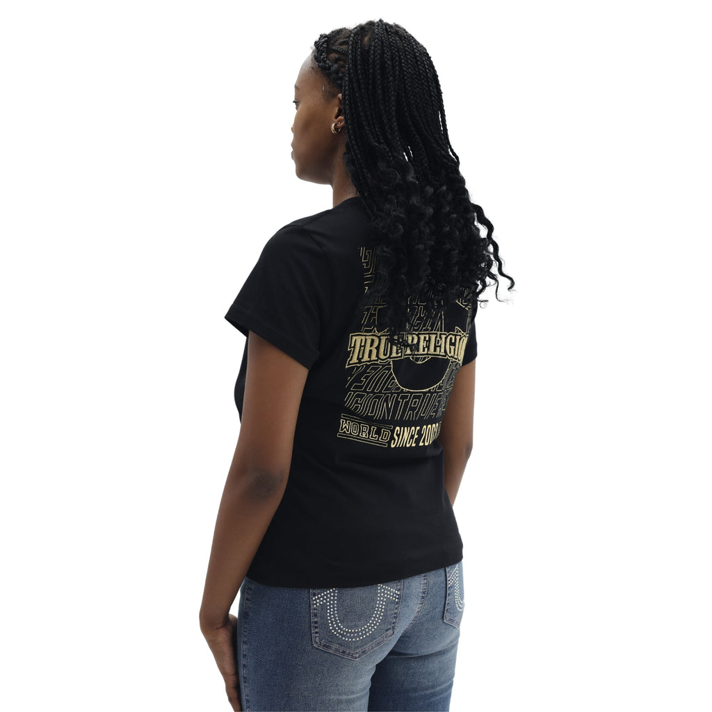 TRUE RELIGION FOIL HS V NECK TEE JET BLACK