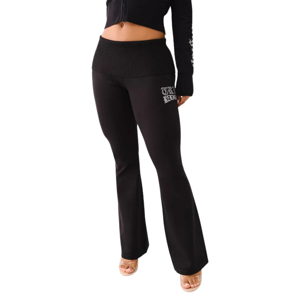 TRUE RELIGION FOLD OVER SWEATER FLARE PANTS JET BLACK
