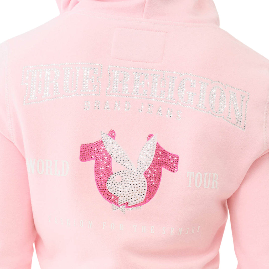TRUE RELIGION TRXPB CRYSTAL SHRUNKEN HOODIE ORCHID PINK