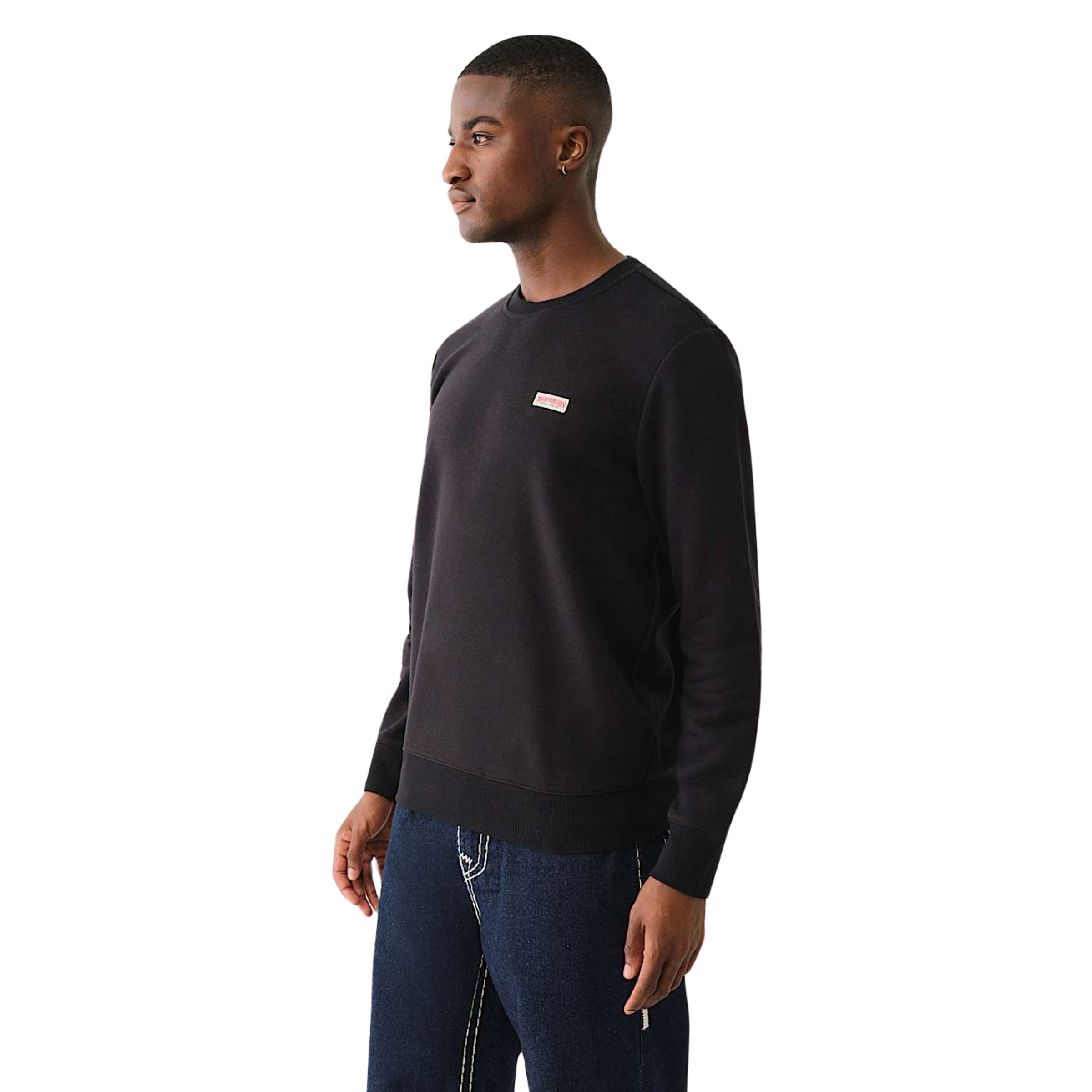 TRUE RELIGION OG LABEL CREW SWEATSHIRT JET BLACK