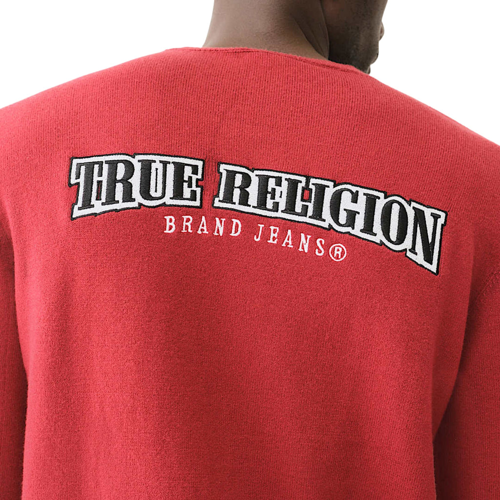 TRUE RELIGION SWEATERS SRS CREWNECK SWEATER RED DAHLIA