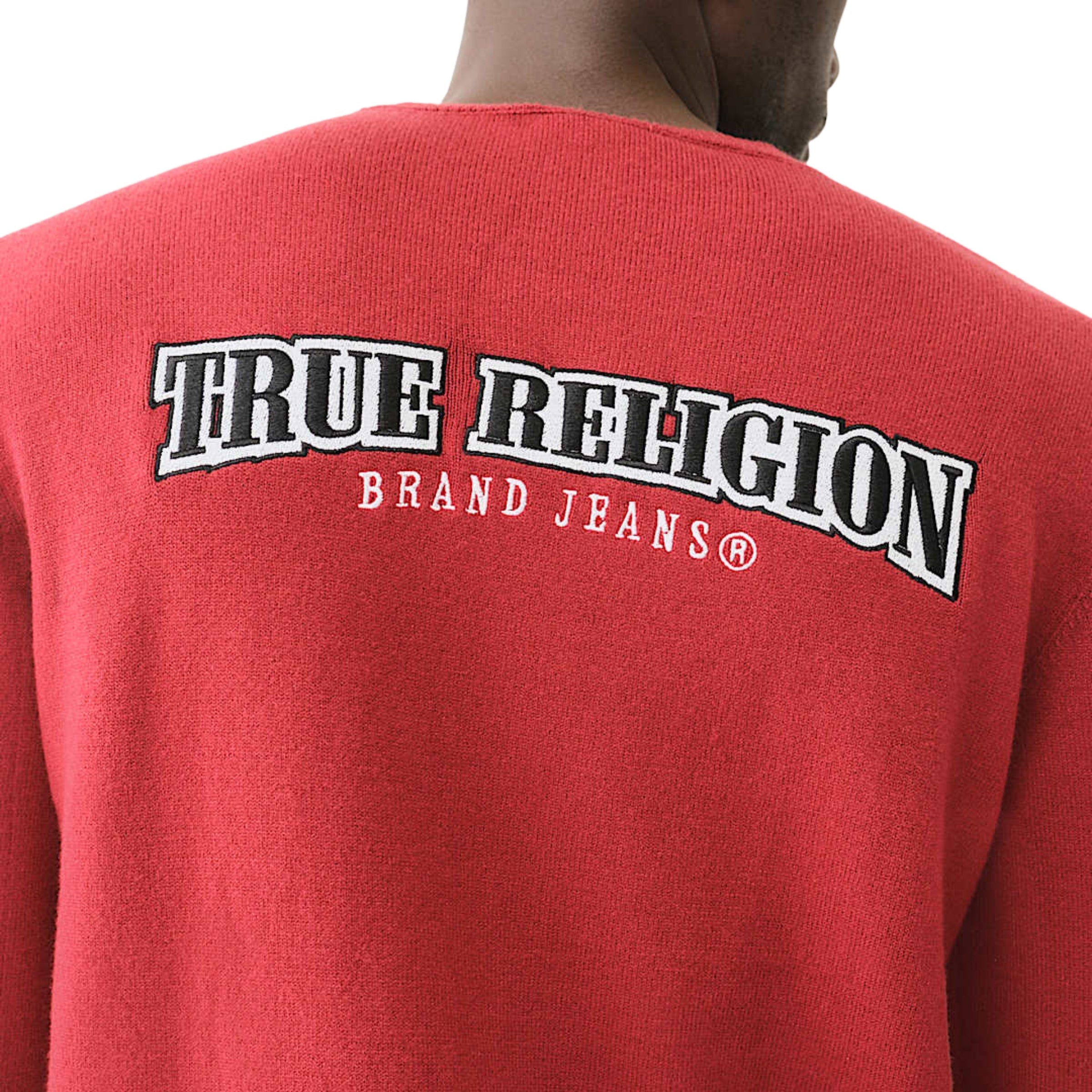 TRUE RELIGION SWEATERS SRS CREWNECK SWEATER RED DAHLIA