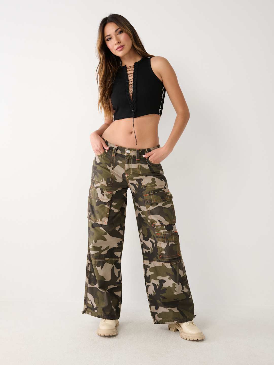 True Religion Jessie Cargo Pants Ladies Baggy Camo