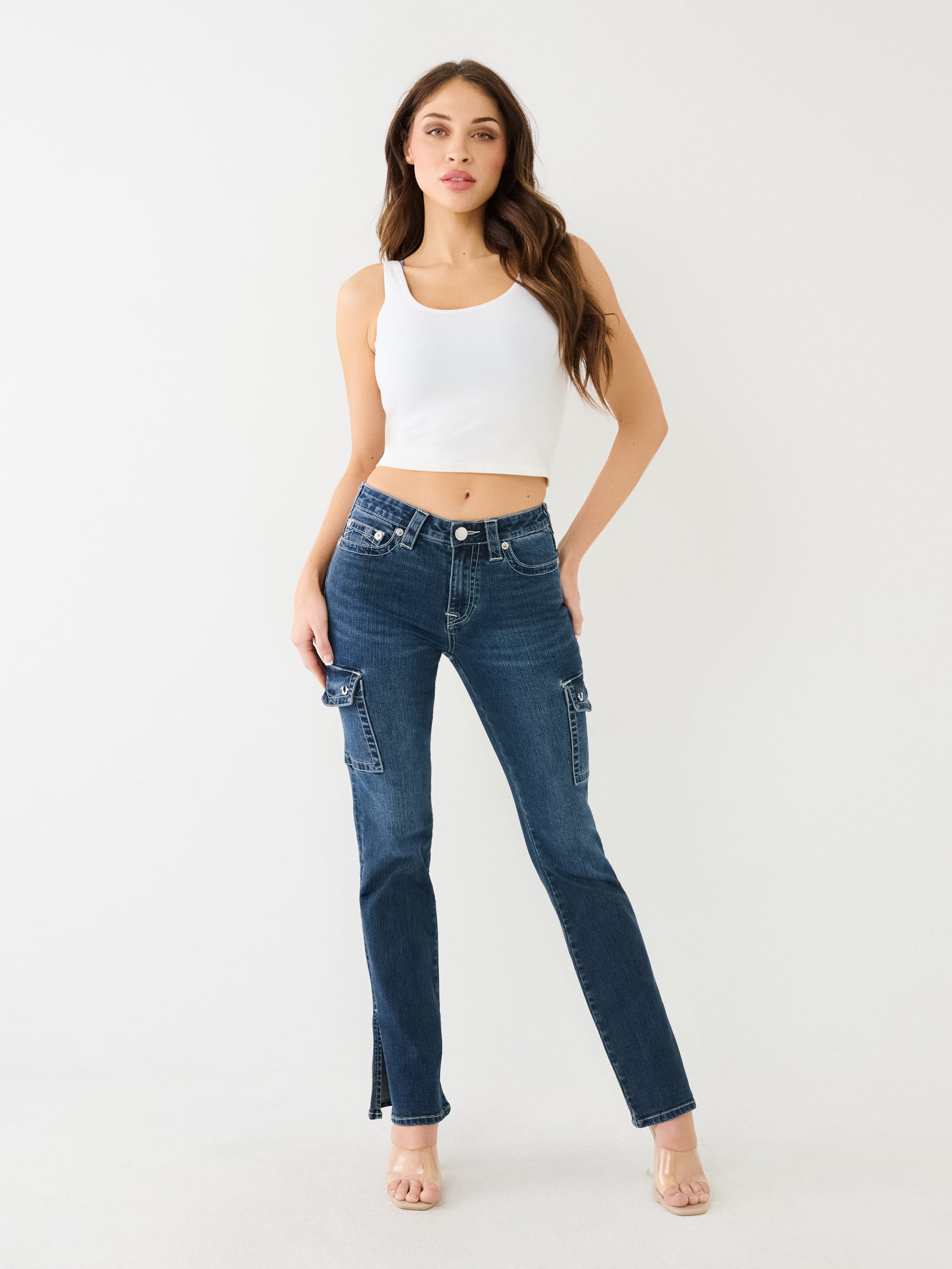 True Religion Cargo Pants Ladies Slim Denim Slit Persian Gulf