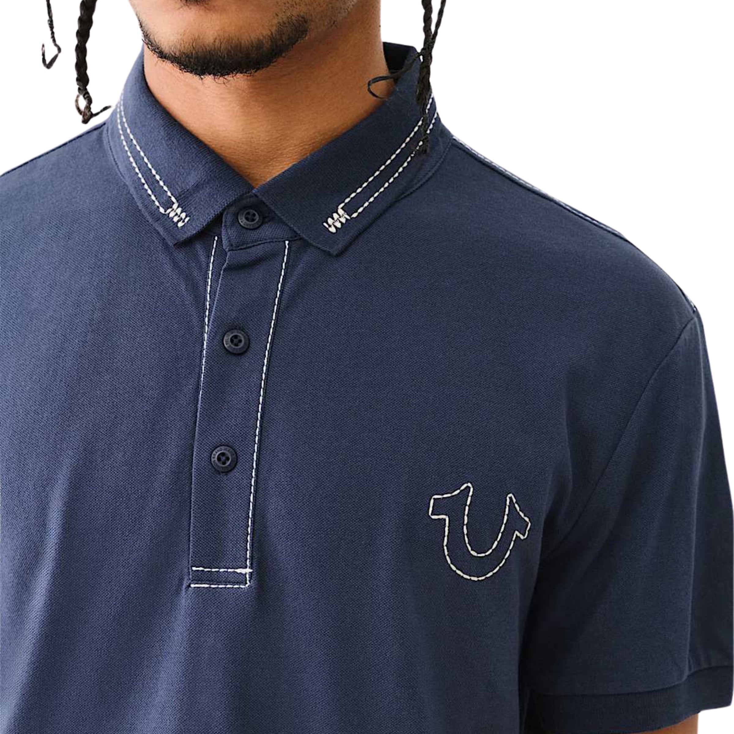 TRUE RELIGION POLO RELAXED BIG T EMBRO DRESS BLUE