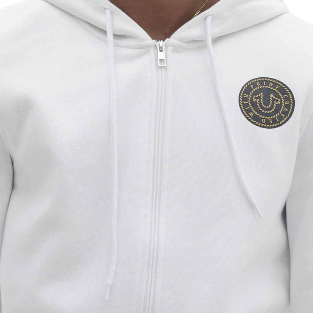 TRUE RELIGION TRUE COLLEGE ZIP HOODIE OPTIC WHITE