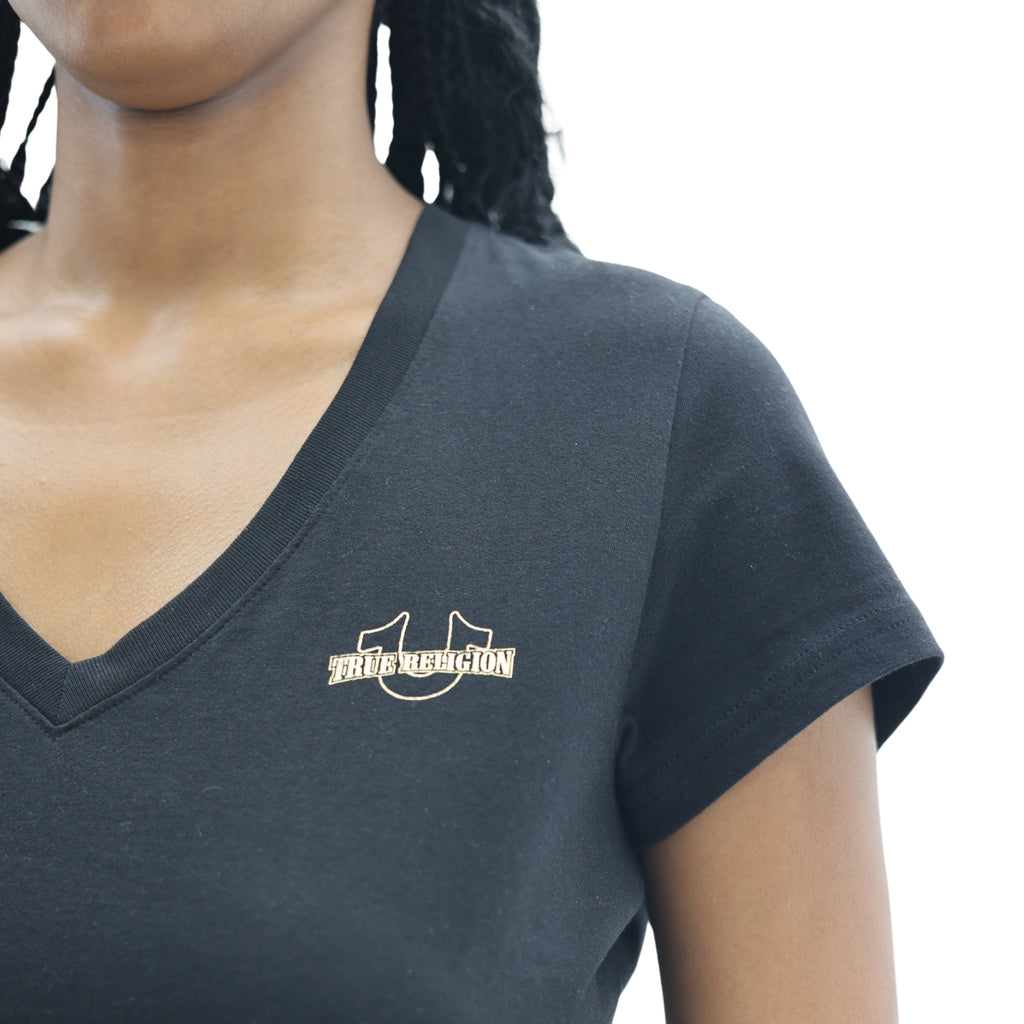 TRUE RELIGION FOIL HS V NECK TEE JET BLACK