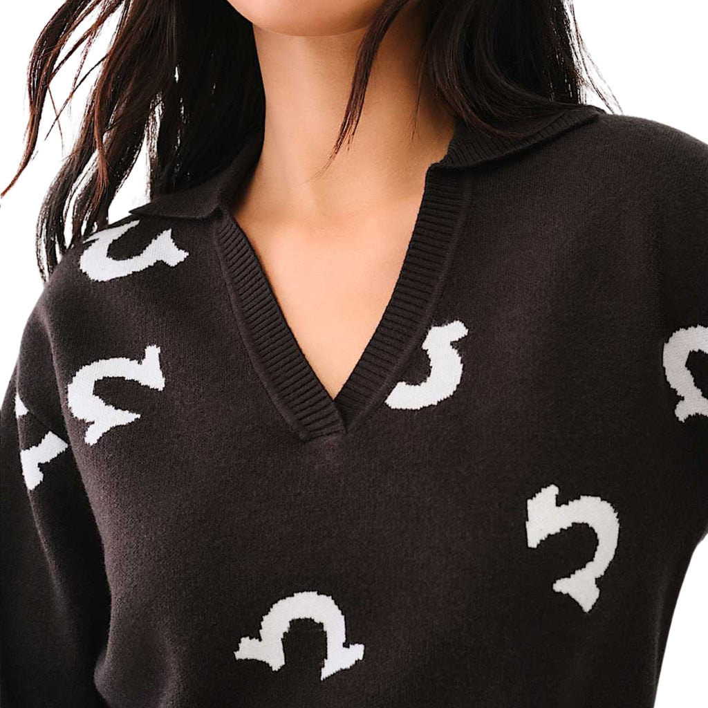 TRUE RELIGION NOTCH COLLAR HS SWEATER JET BLACK