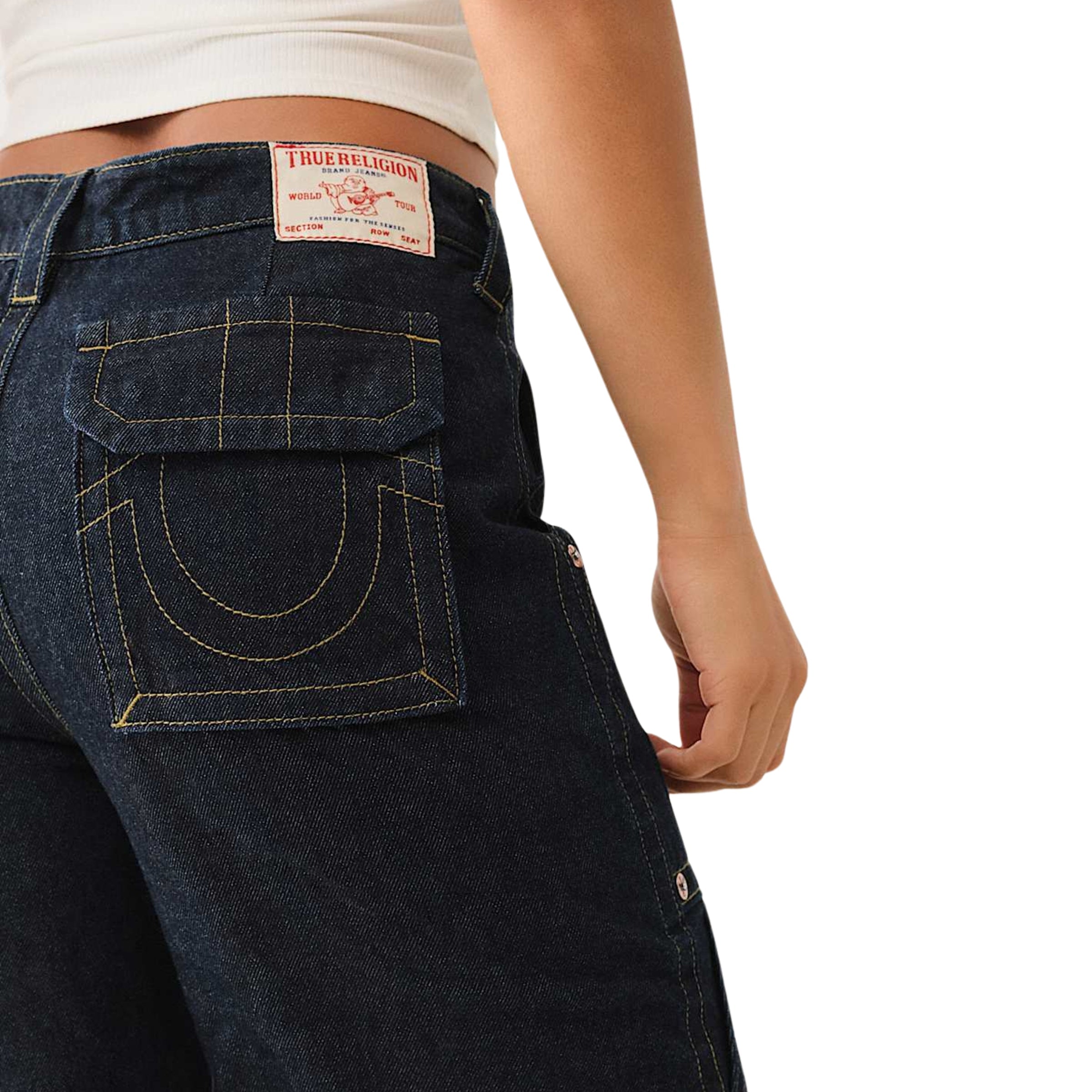 TRUE RELIGION JEAN CARPENTER BAGGY CARGO FLAP 2S BODY RINSE