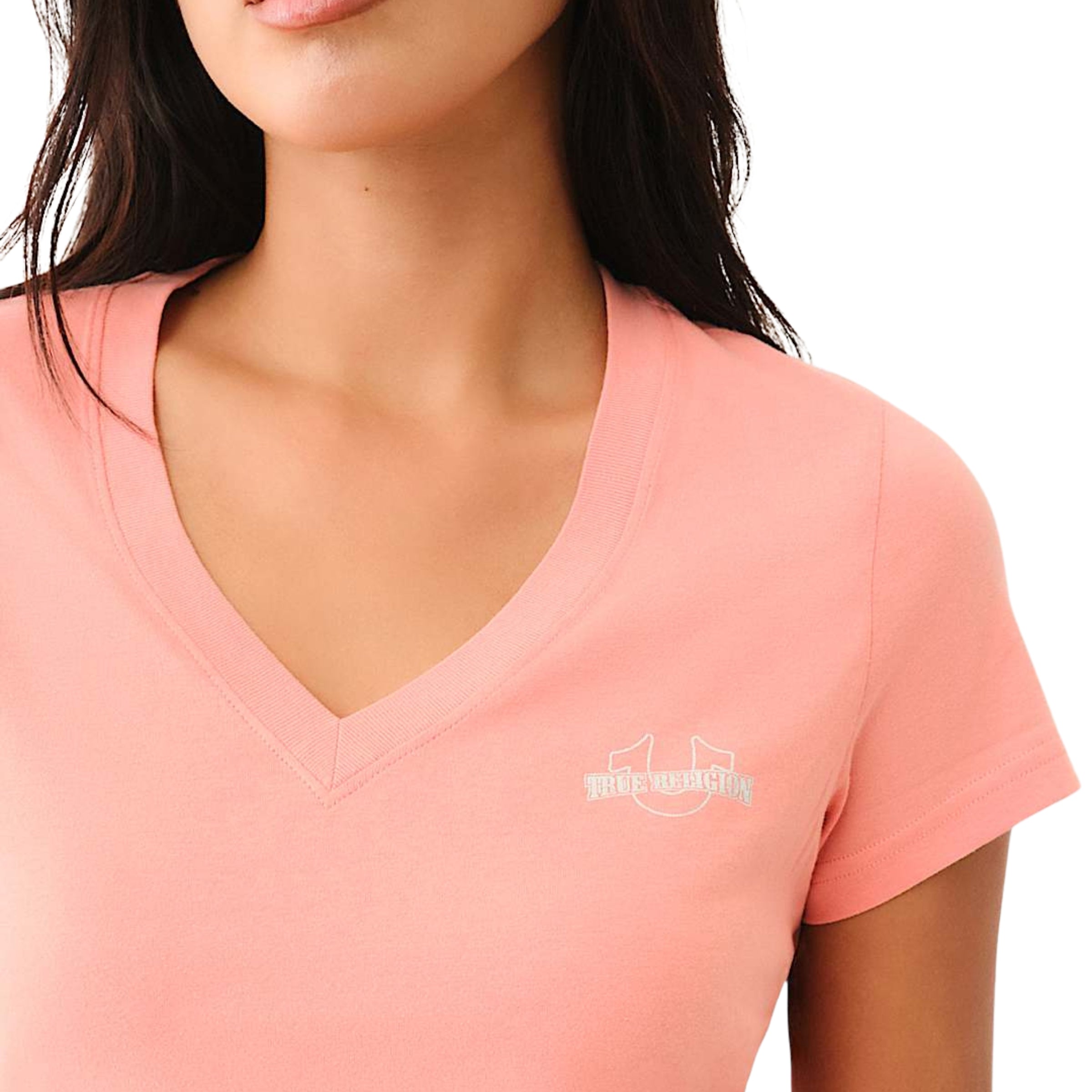 TRUE RELIGION FOIL HS V NECK TEE BURNT CORAL
