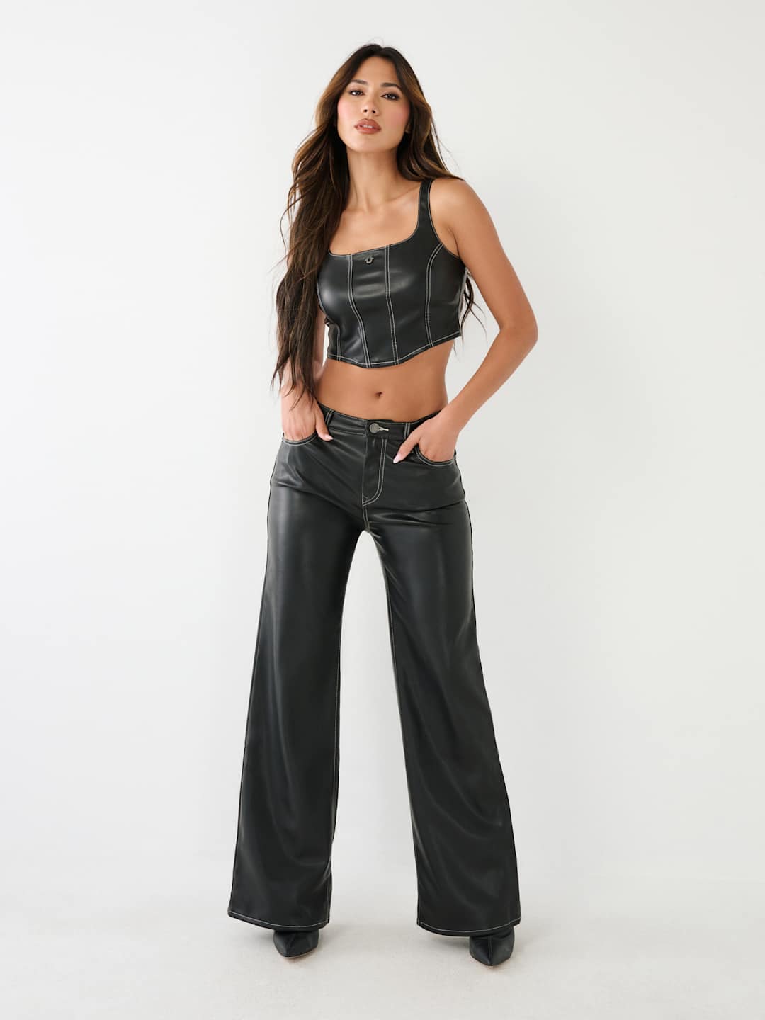 True Religion Corset Tank Pu Leather Black