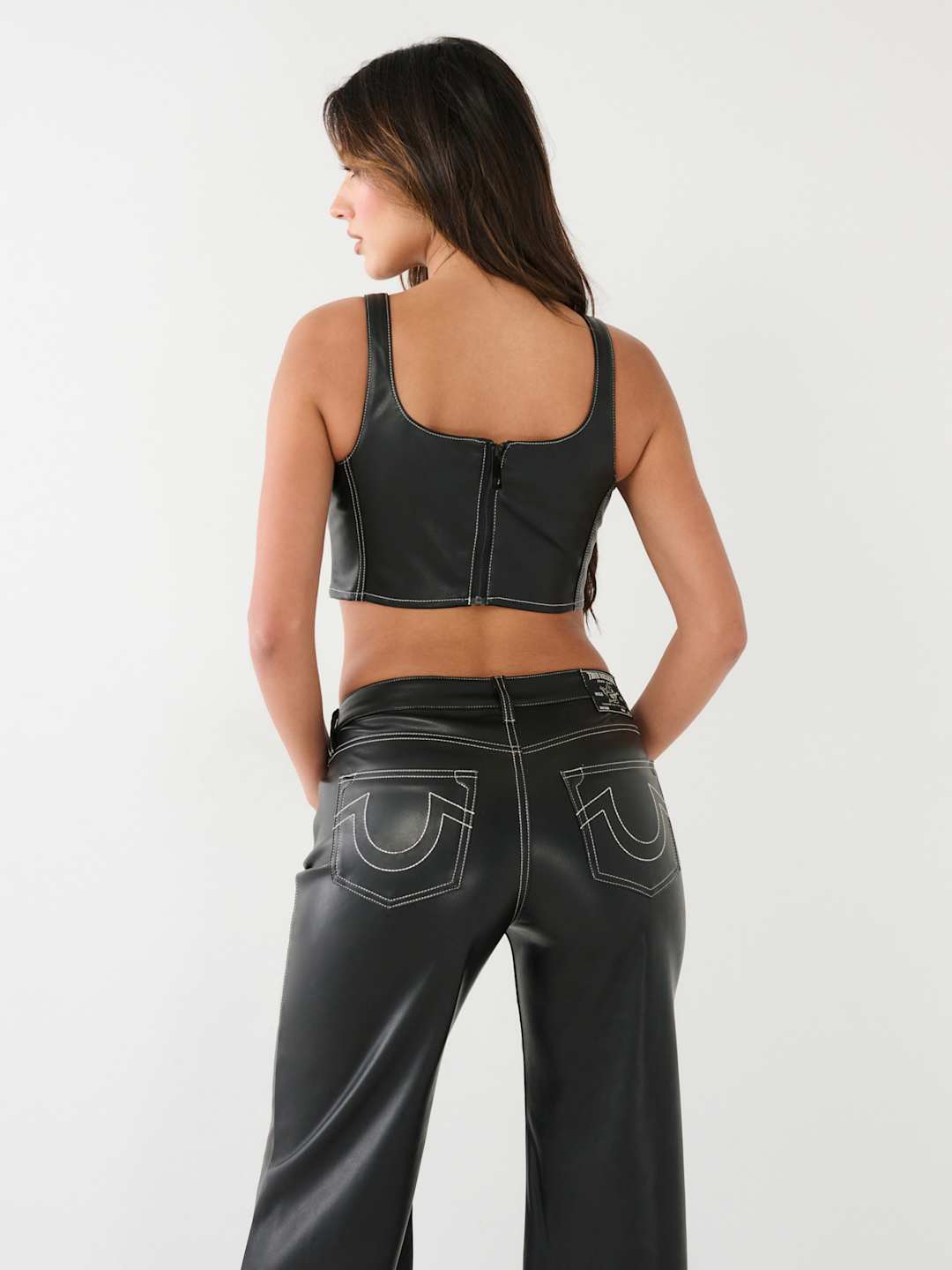 True Religion Corset Tank Pu Leather Black