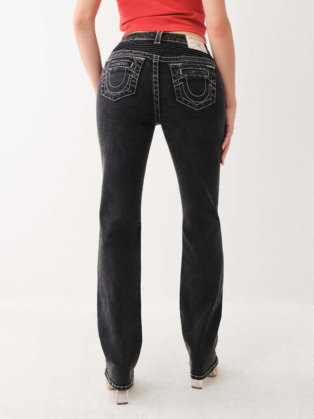 True Religion Billie Jeans Mid Rise Moto Straight Black